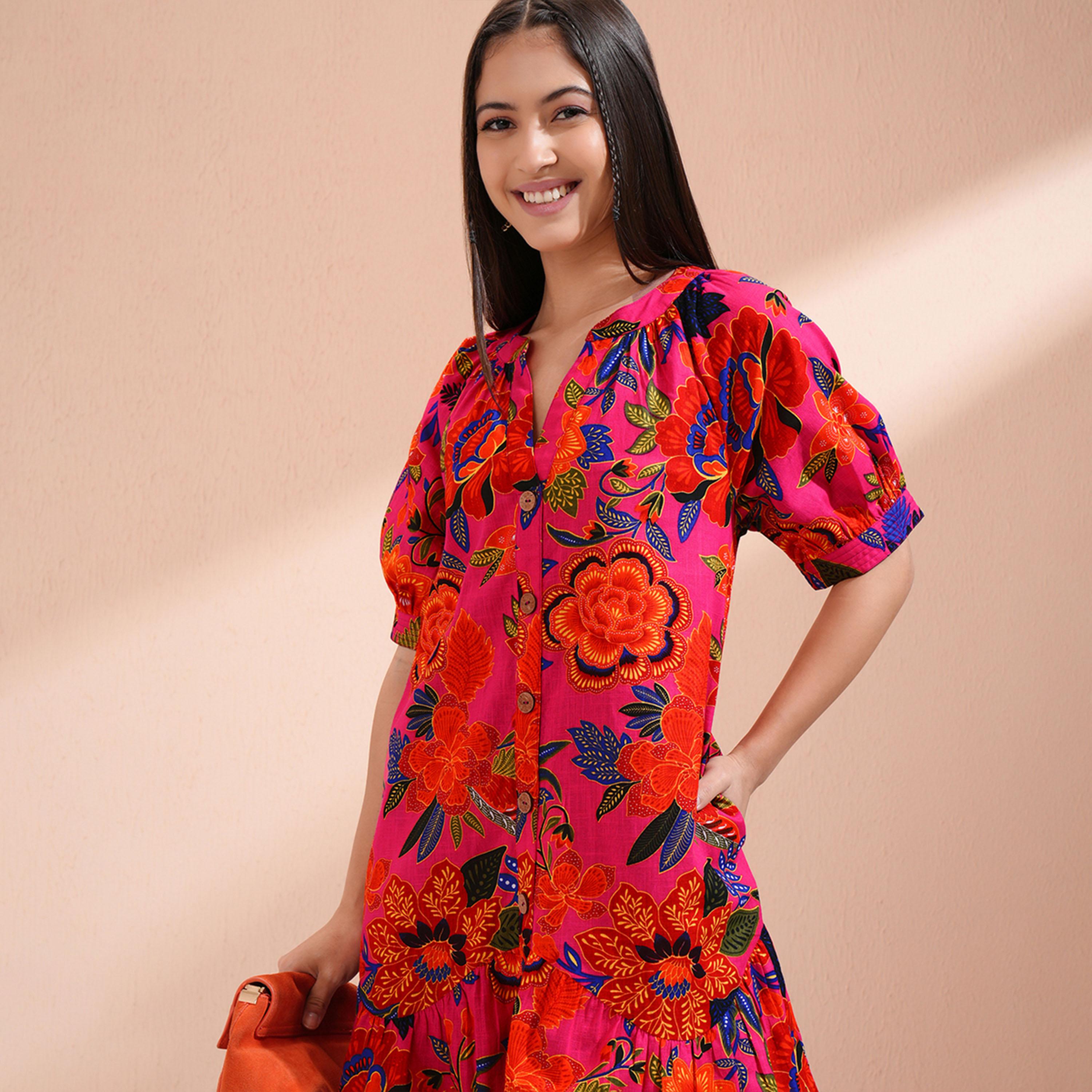 فيشود × ستايلي - فستان نسائي من القطن بتصميم A بطبعة زهور-women-clothing-dresses-image-2