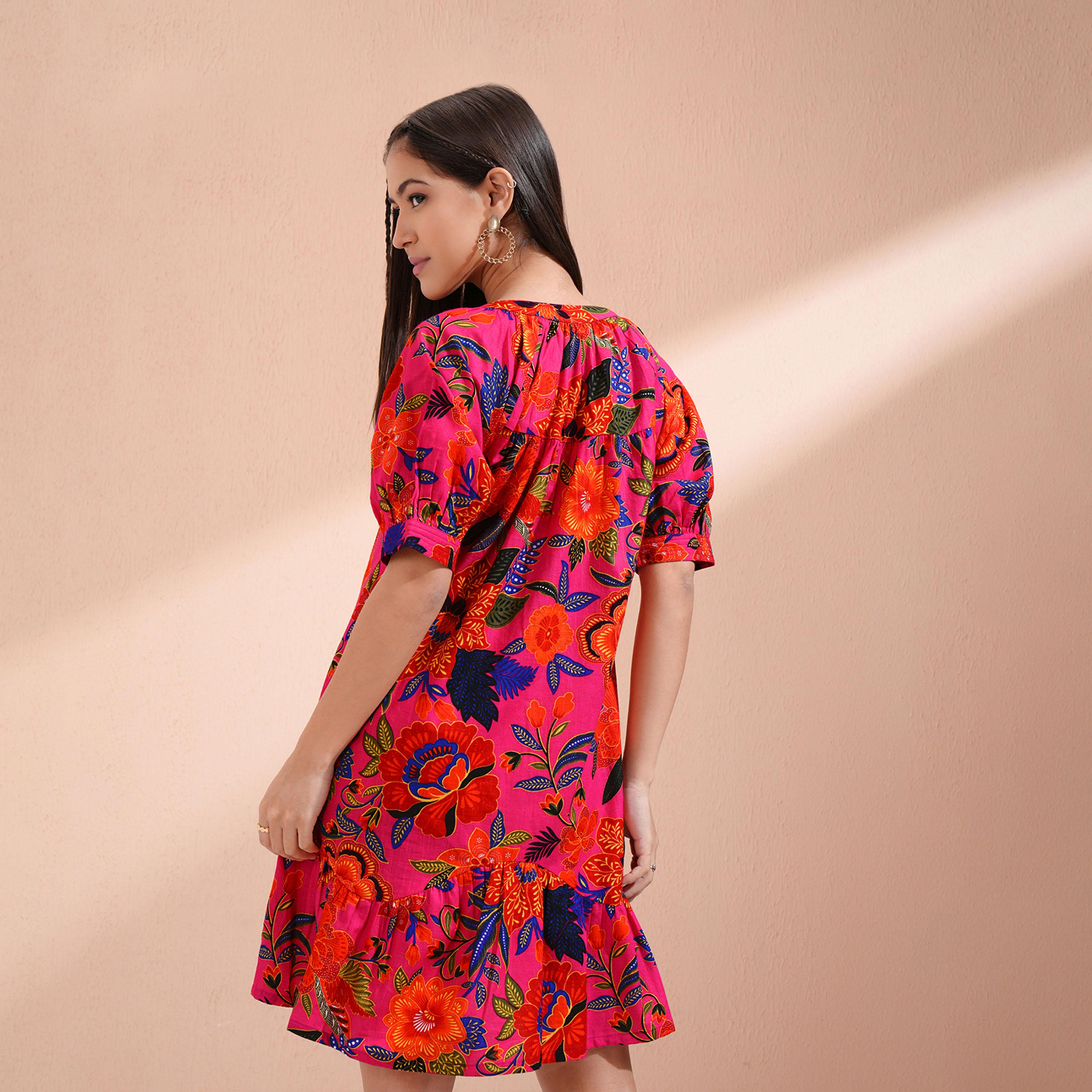 فيشود × ستايلي - فستان نسائي من القطن بتصميم A بطبعة زهور-women-clothing-dresses-image-3