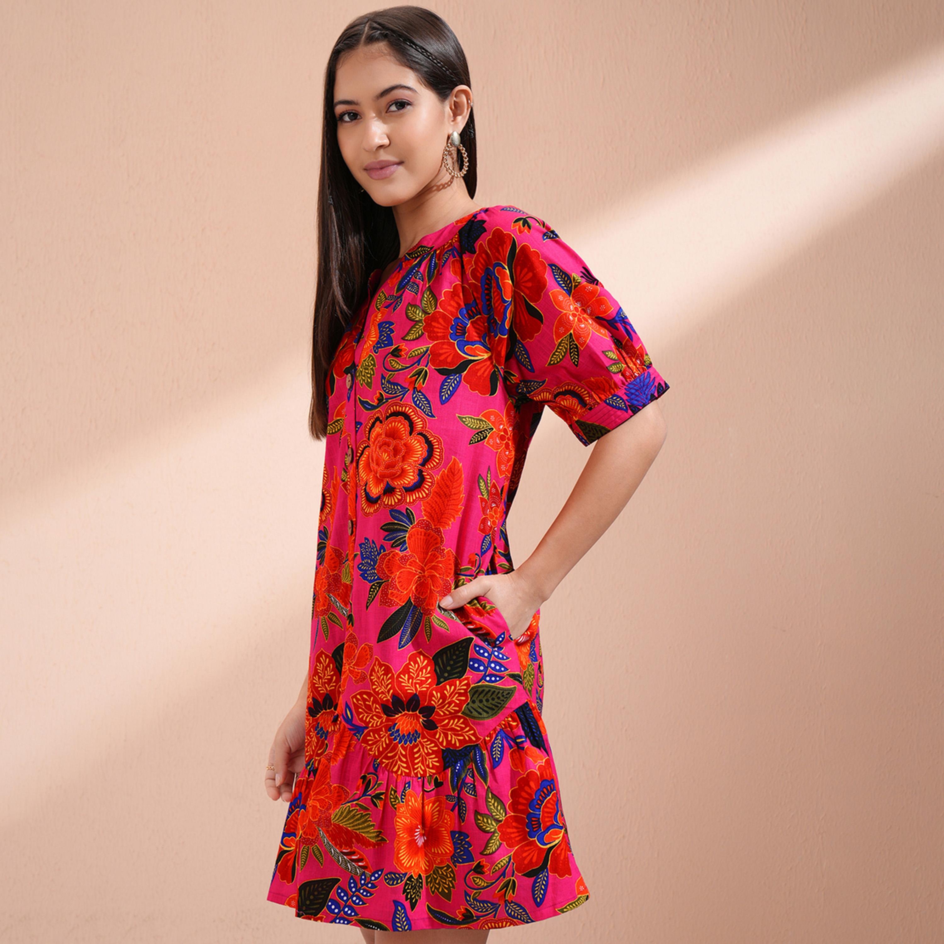 فيشود × ستايلي - فستان نسائي من القطن بتصميم A بطبعة زهور-women-clothing-dresses-image-4