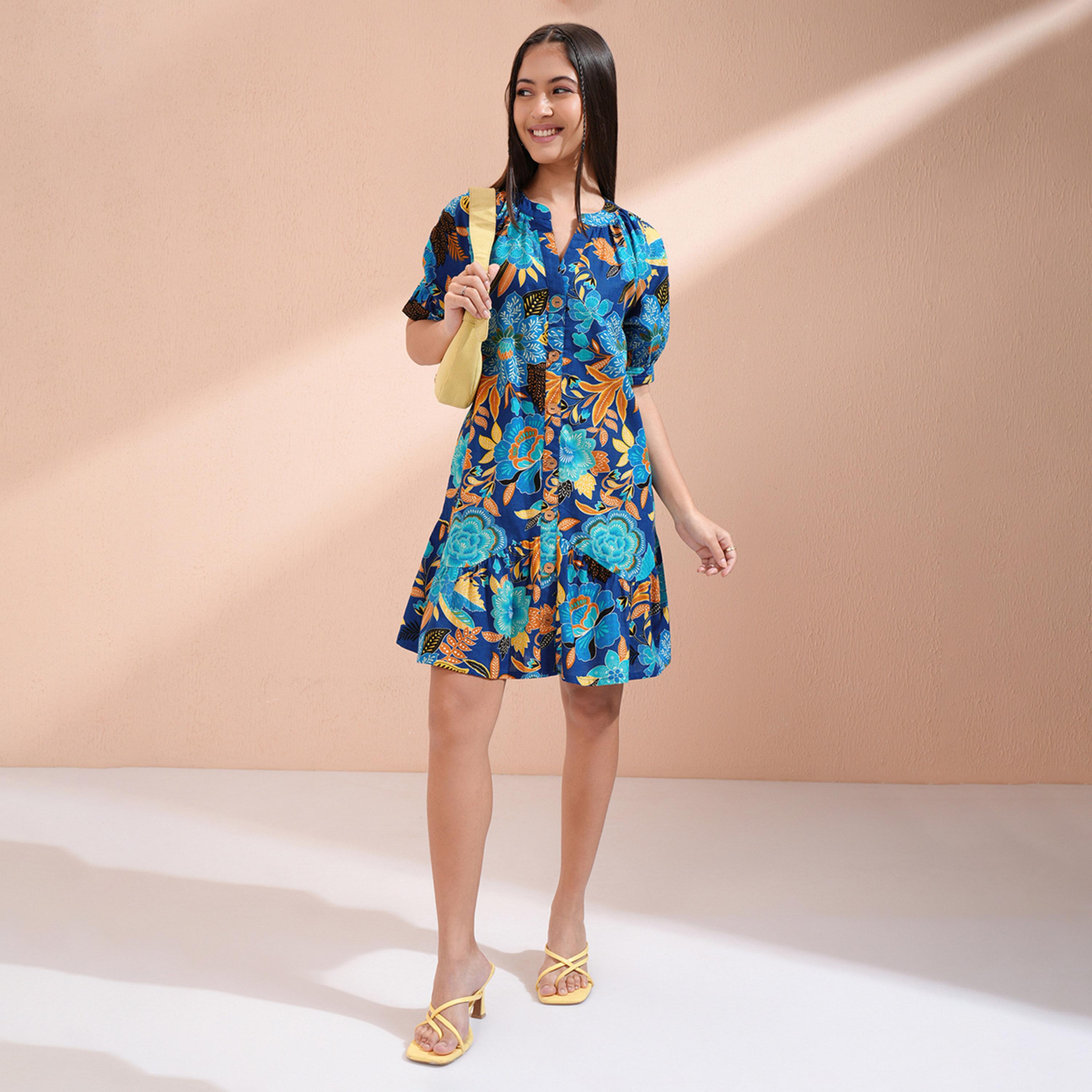 Vishudh X Styli Women Floral Printed Cotton A-Line Dress-women-clothing-dresses-image-1