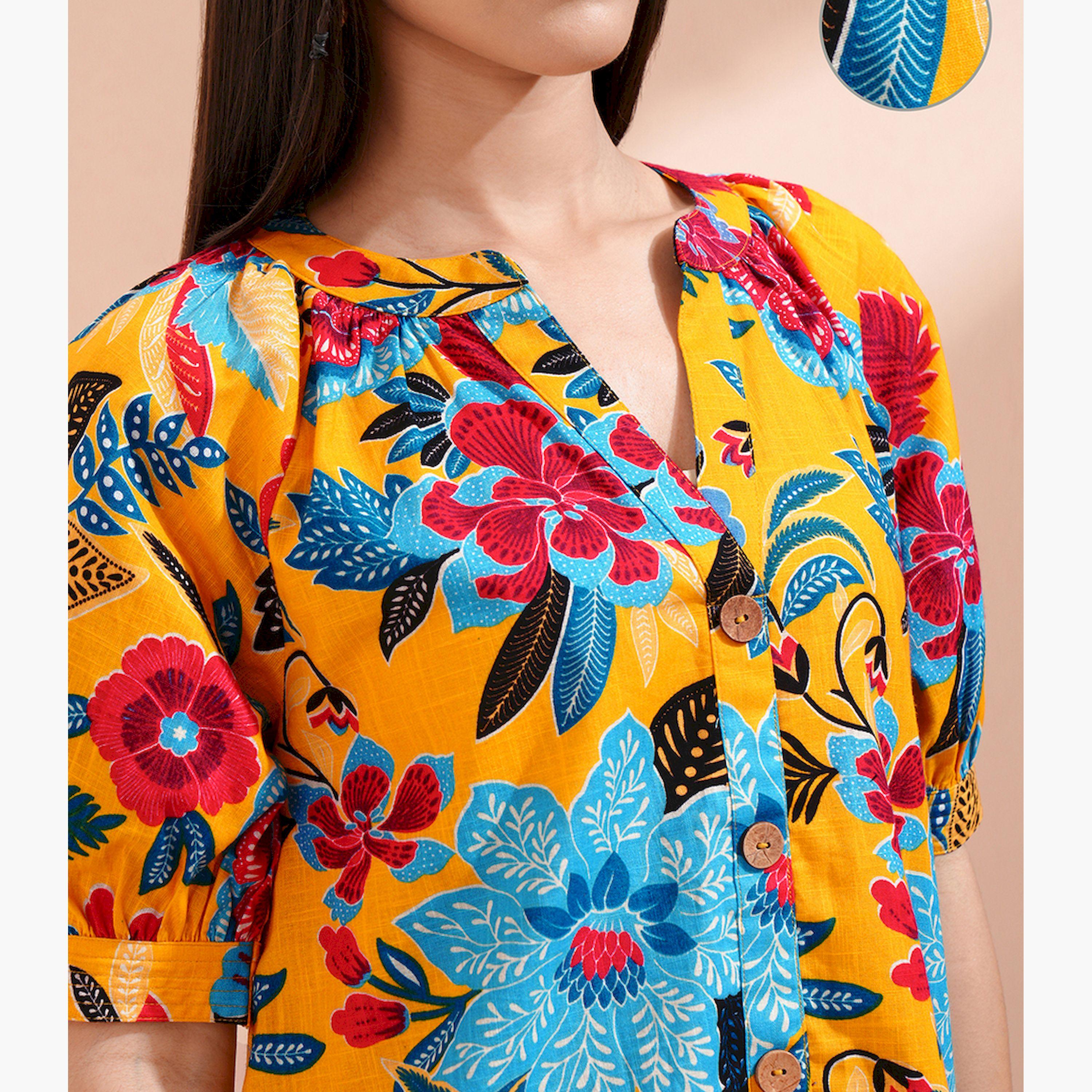 فيشود × ستايلي - فستان نسائي بطبعة زهور وفتحة رقبة V وأكمام منتفخة وقصة A-women-clothing-dresses-image-5