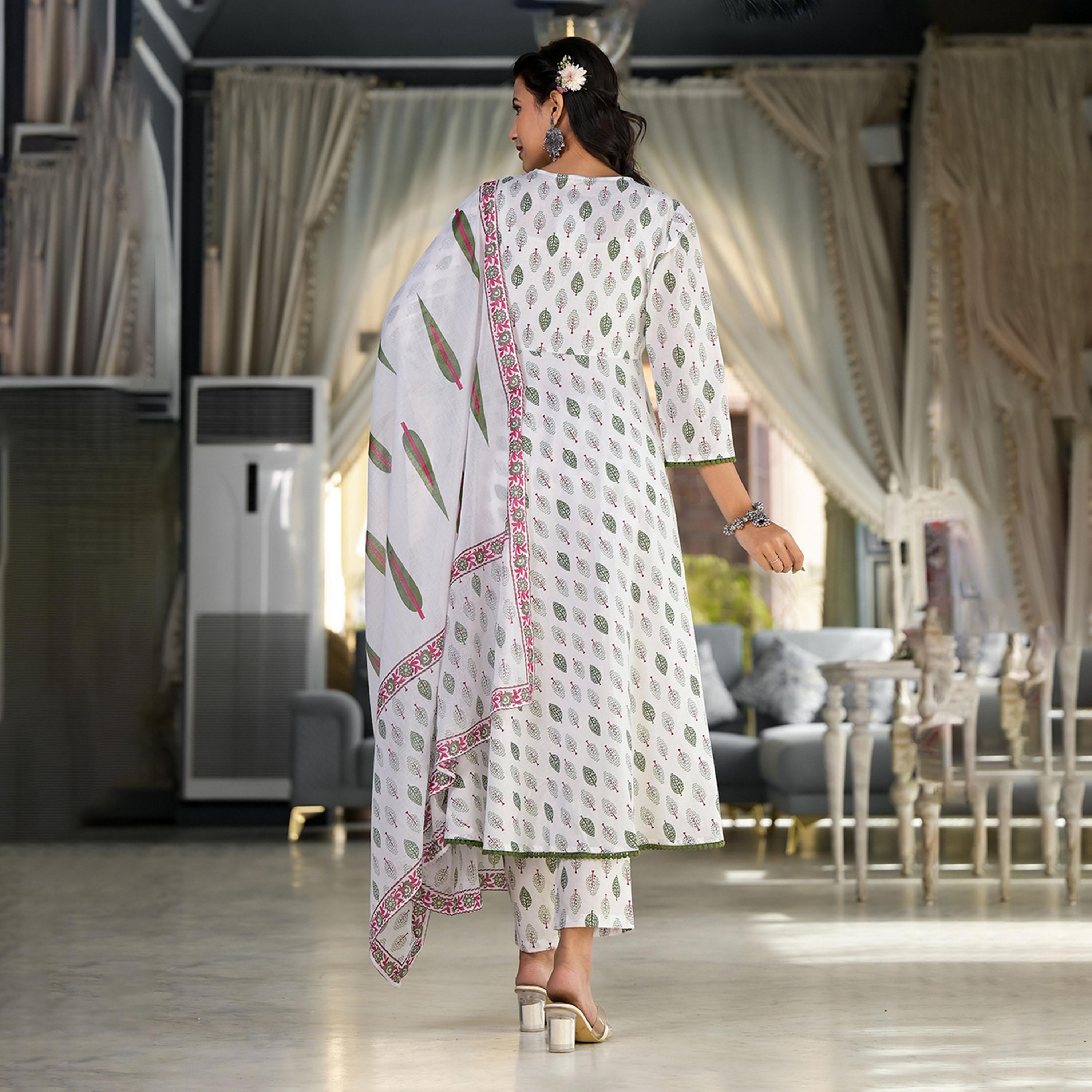 Vishudh X Styli White Ethnic Motifs Printed Regular Pure Cotton Kurta with Trousers & Dupatta-women-clothing-ethnicwear-sareesets-image-3