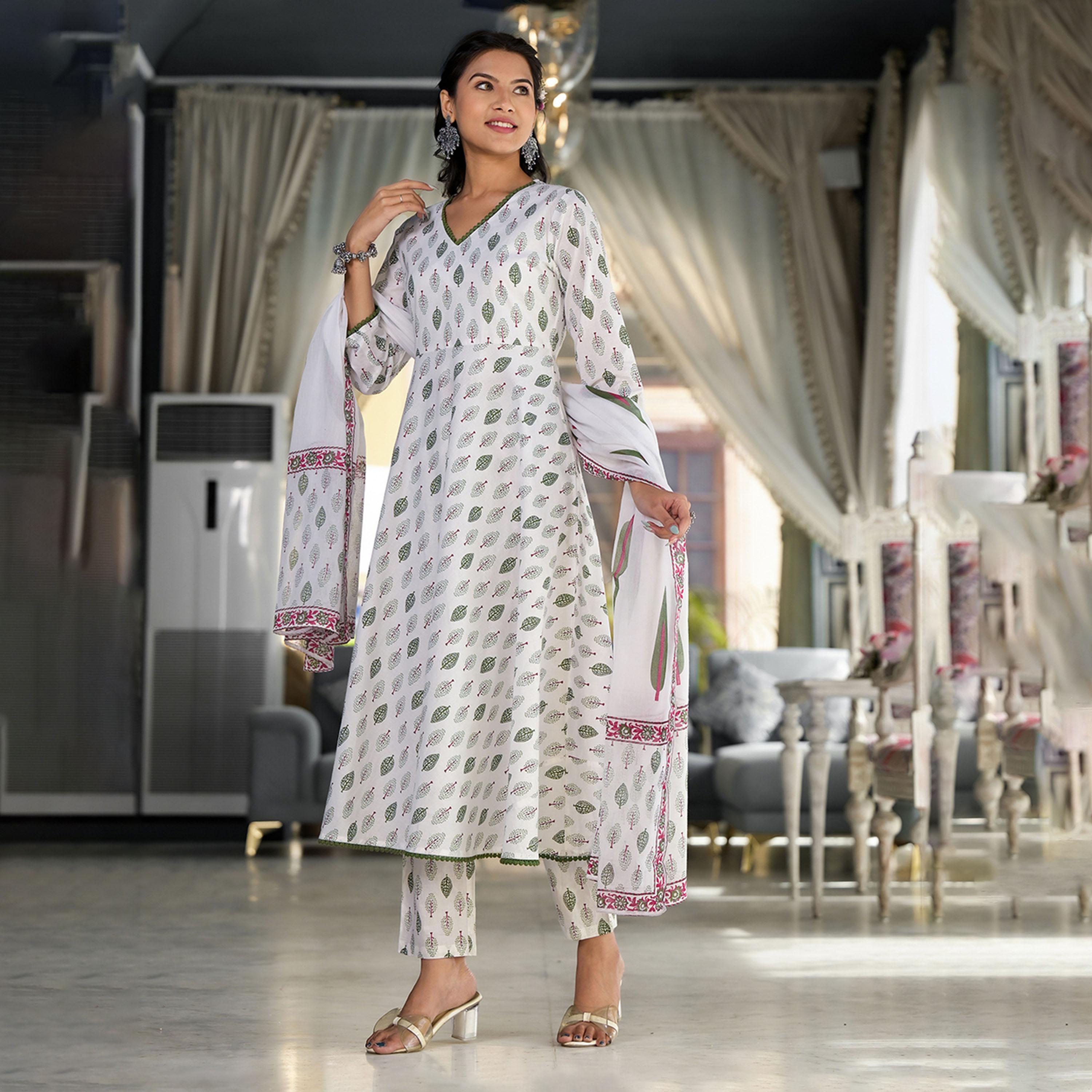 Vishudh X Styli White Ethnic Motifs Printed Regular Pure Cotton Kurta with Trousers & Dupatta-women-clothing-ethnicwear-sareesets-image-4