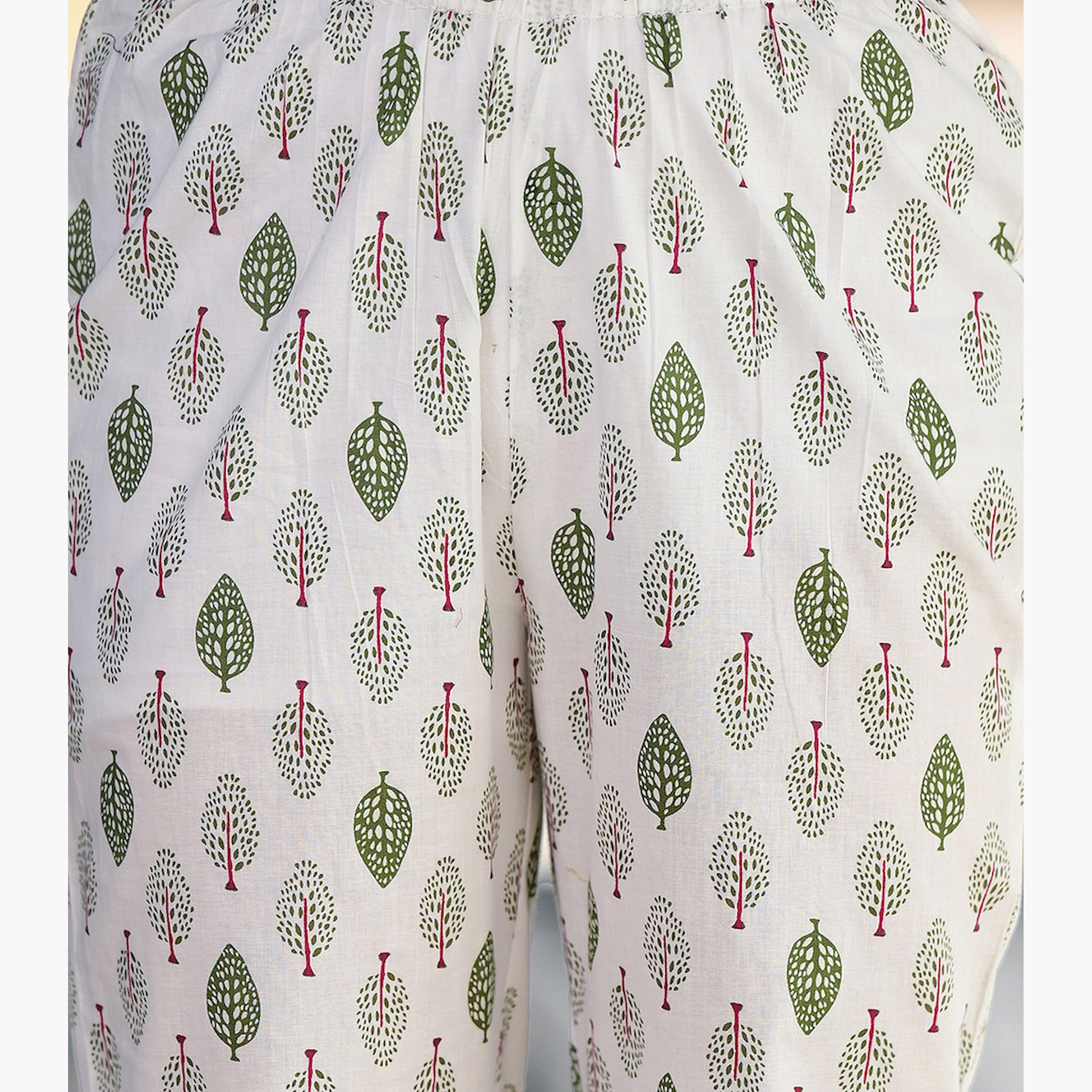 Vishudh X Styli White Ethnic Motifs Printed Regular Pure Cotton Kurta with Trousers & Dupatta-women-clothing-ethnicwear-sareesets-image-6