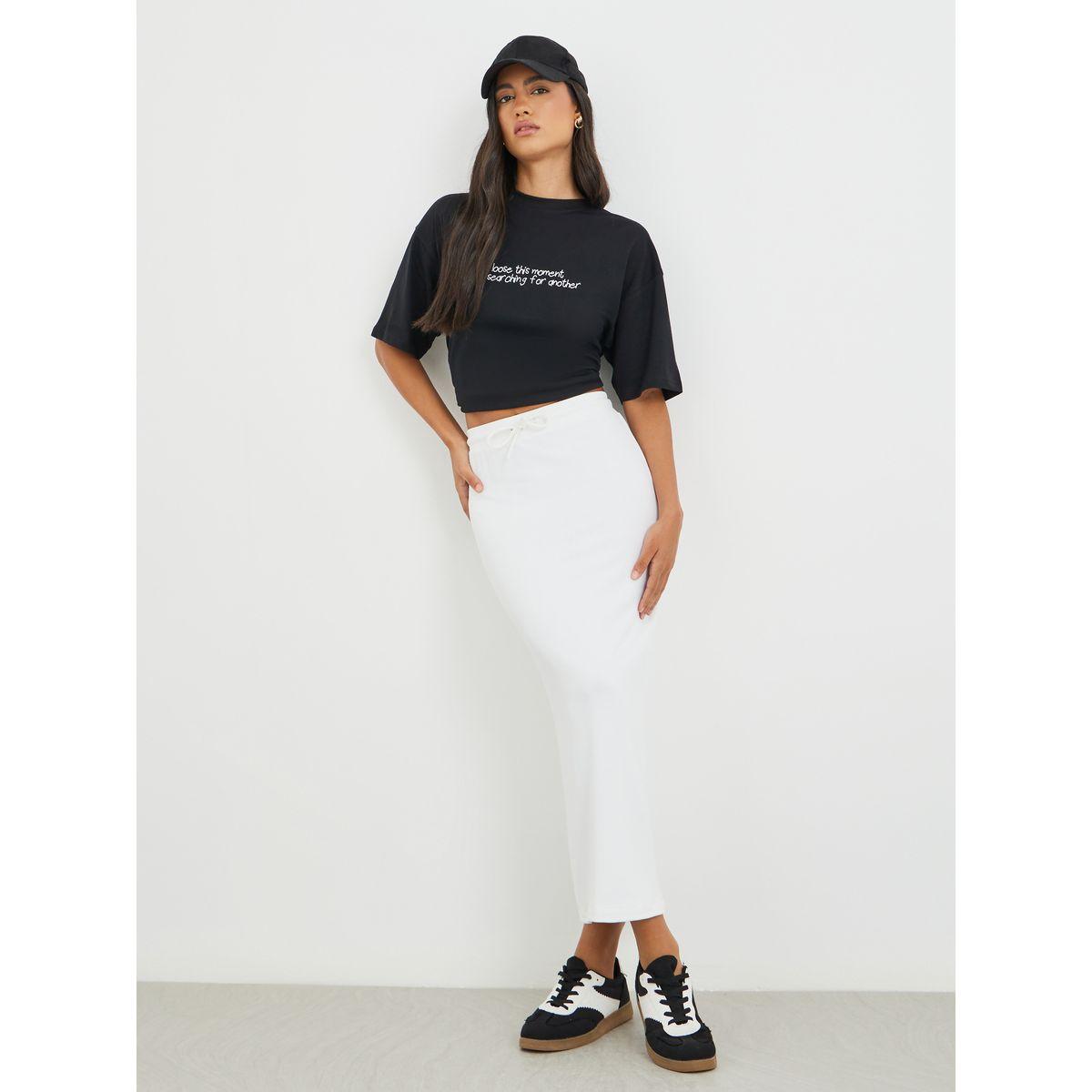 Styli Solid Knitted Terry Shift Midi Skirt-women-clothing-bottoms-skirts-image-1