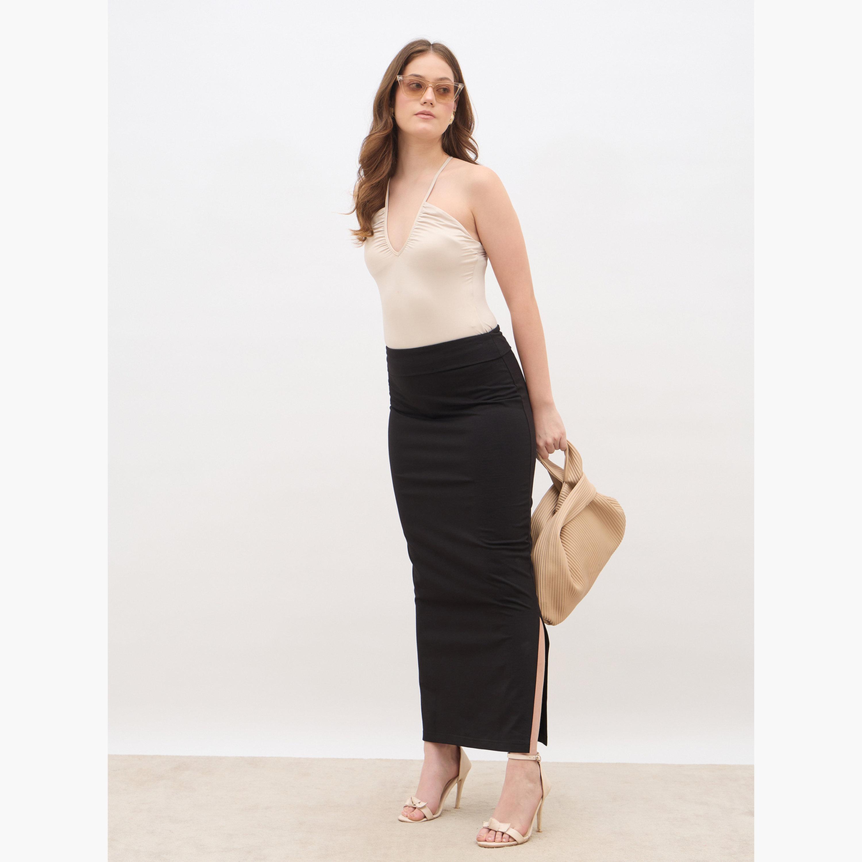 ستايلي - تنورة ضيقة سادة بحزام خصر عريض-women-clothing-bottoms-skirts-image-2