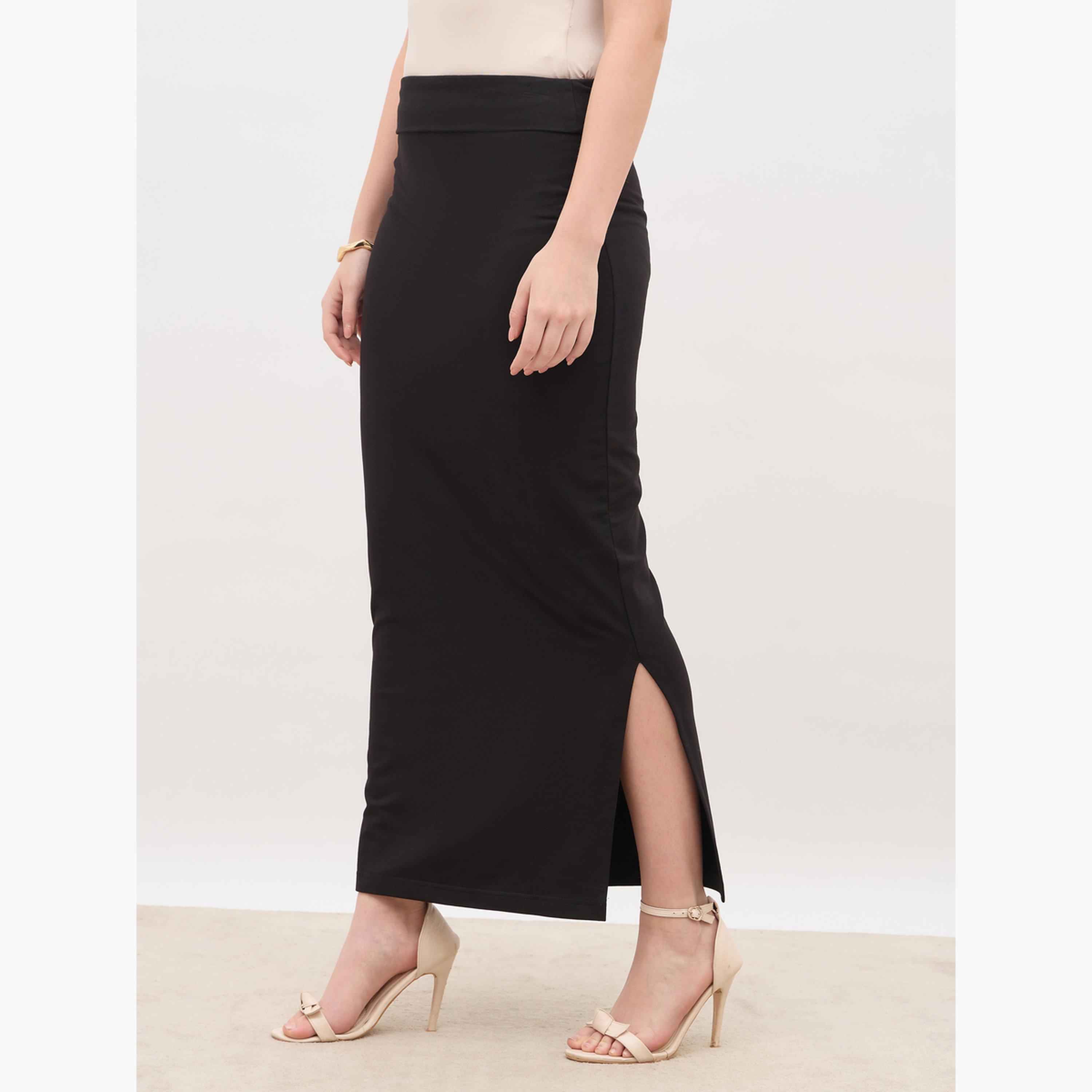 Styli Plain Bodycon Skirt with Wide Waistband-women-clothing-bottoms-skirts-image-3