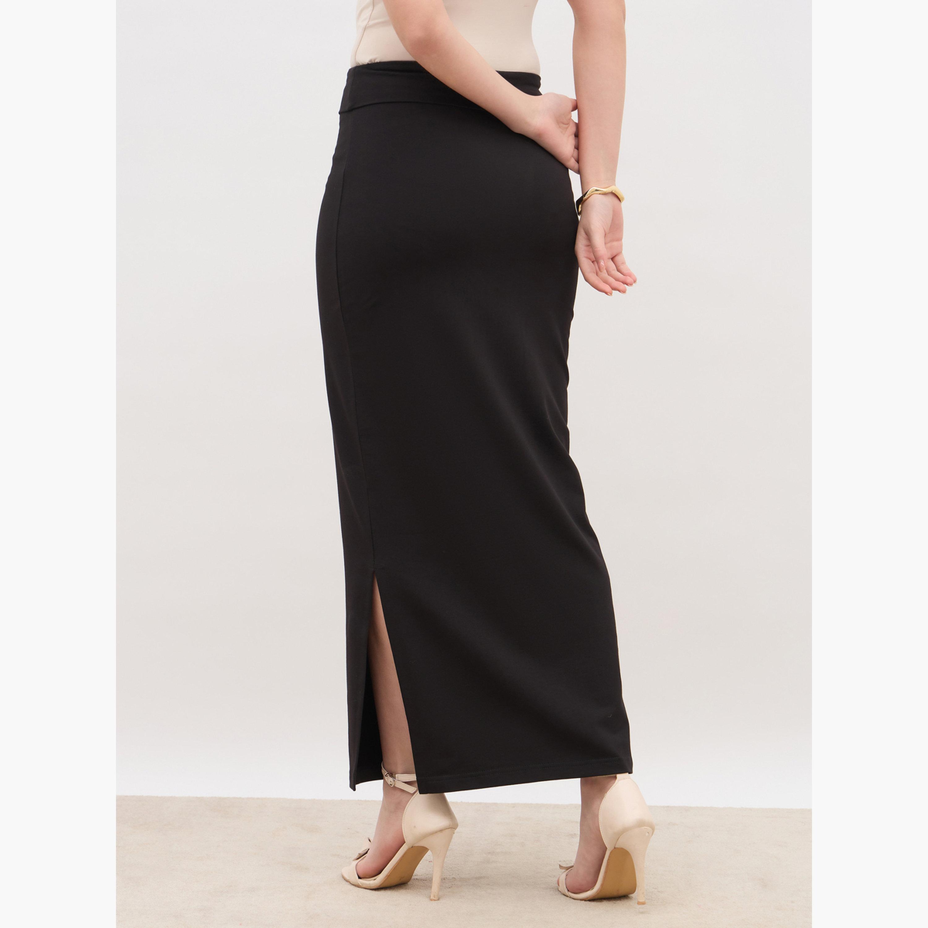 Styli Plain Bodycon Skirt with Wide Waistband-women-clothing-bottoms-skirts-image-4