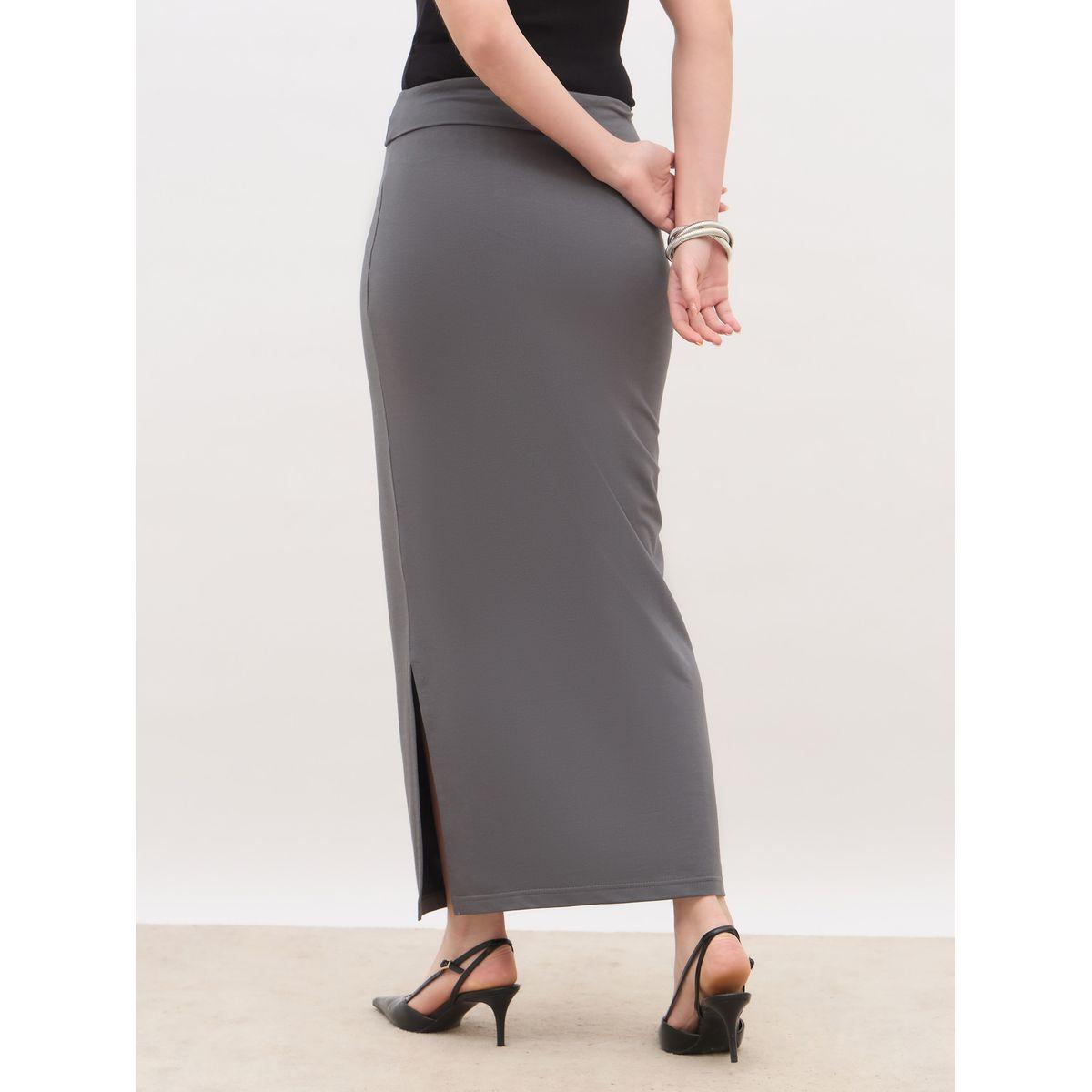 تنورة ضيقة سادة بخصر مطاطي-women-clothing-bottoms-skirts-image-5