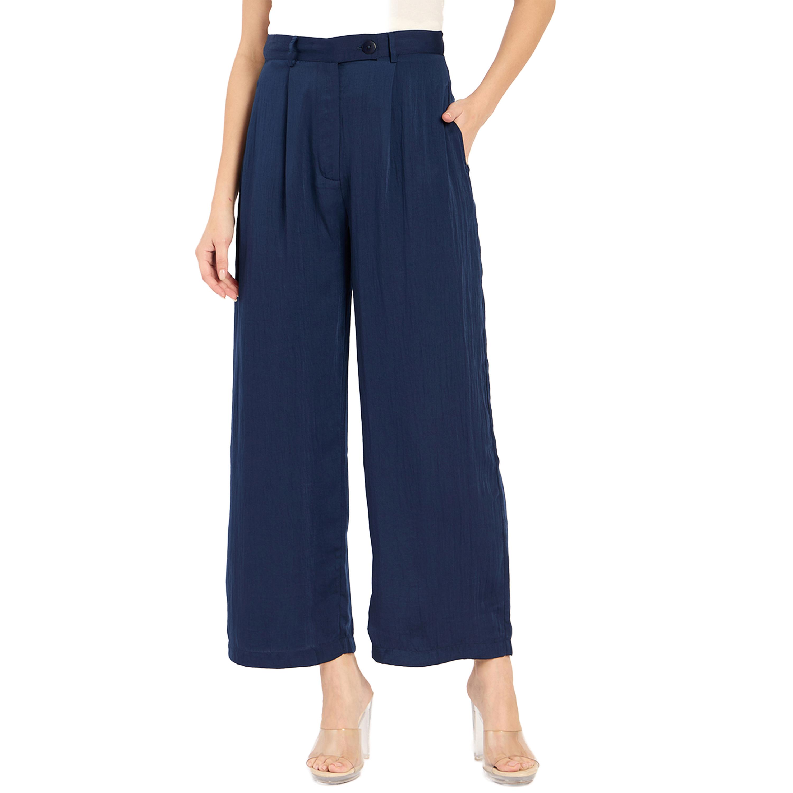 فيميلا × ستايلي-  سروال مستقيم من الساتان مطوي-women-clothing-bottoms-trousers-image-1