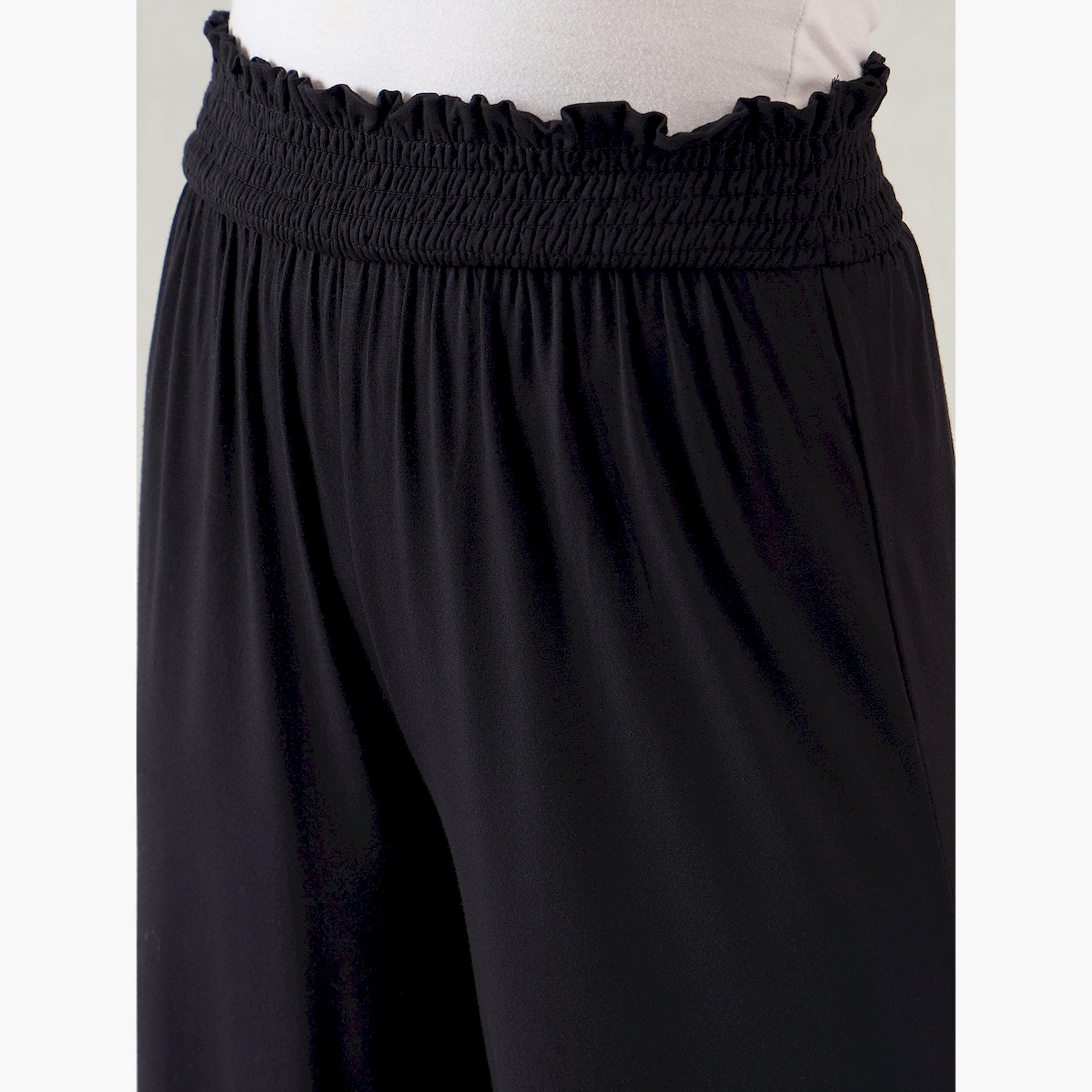 فيميلا × ستايلي-  بنطال محبوك واسع بخصر مزركش باللون الأسود-women-clothing-bottoms-trousers-image-5