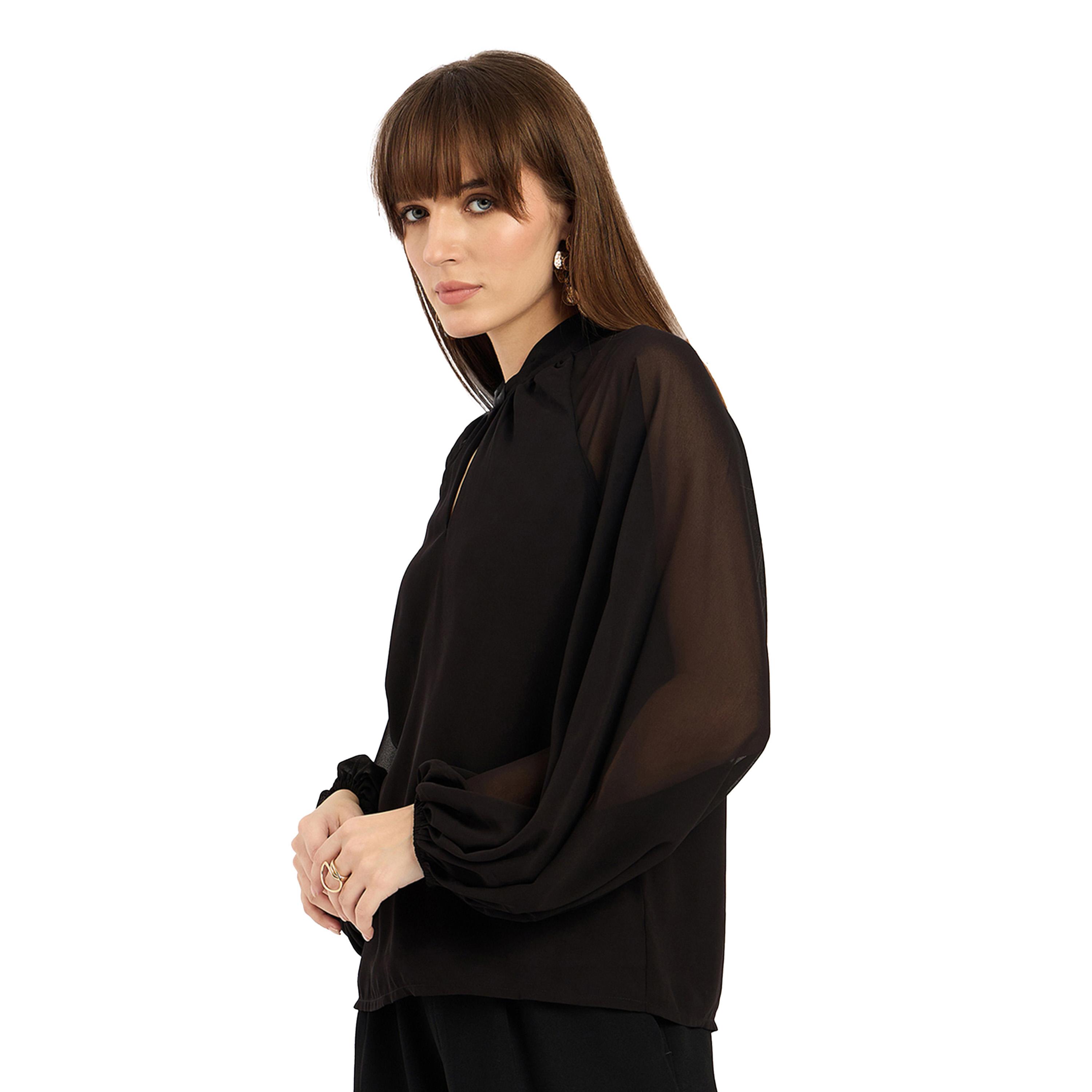 Femmella X Styli Solid High Neck Balloon Sleeves Top-women-clothing-shirtsandblouses-blouses-image-3