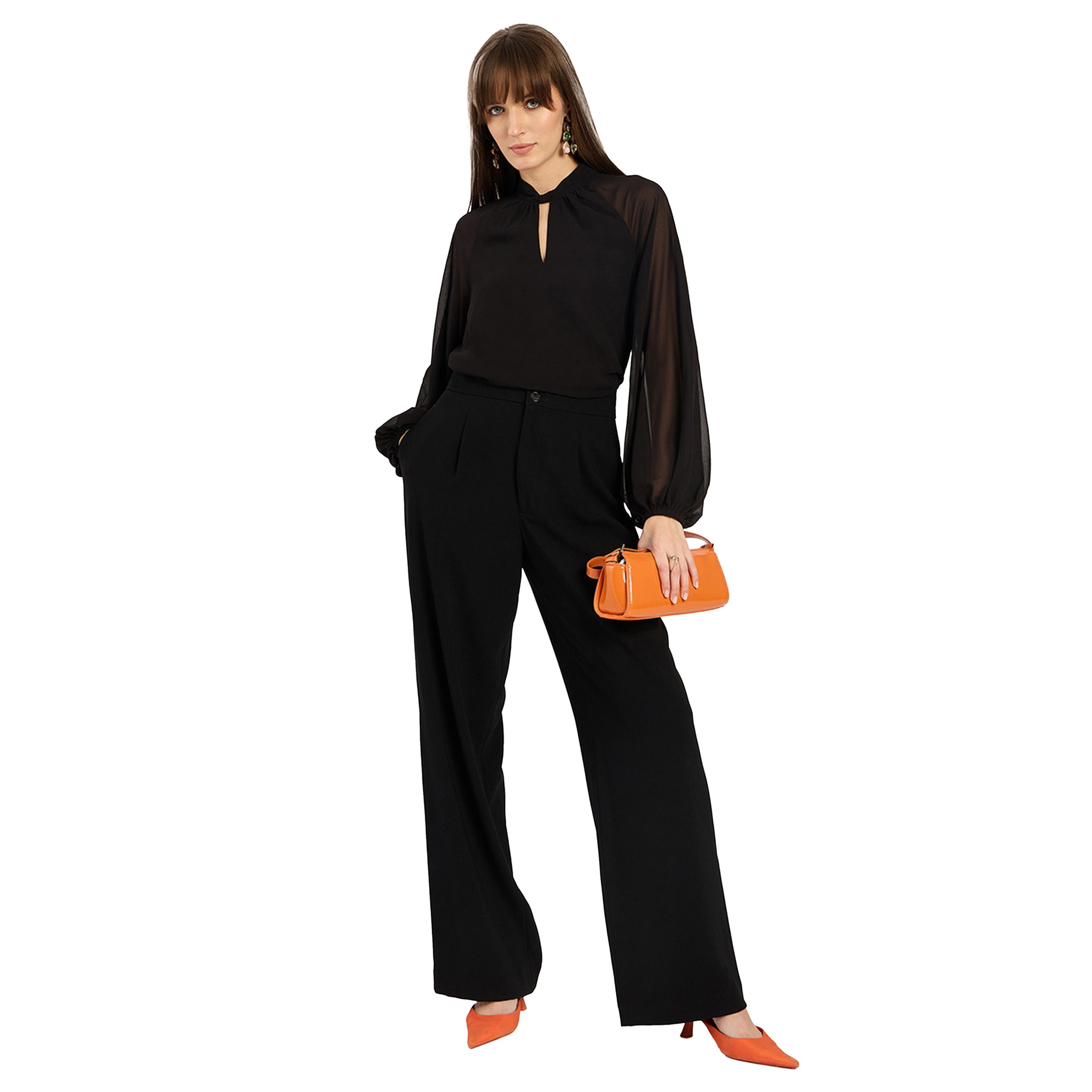 Femmella X Styli Solid High Neck Balloon Sleeves Top-women-clothing-shirtsandblouses-blouses-image-4