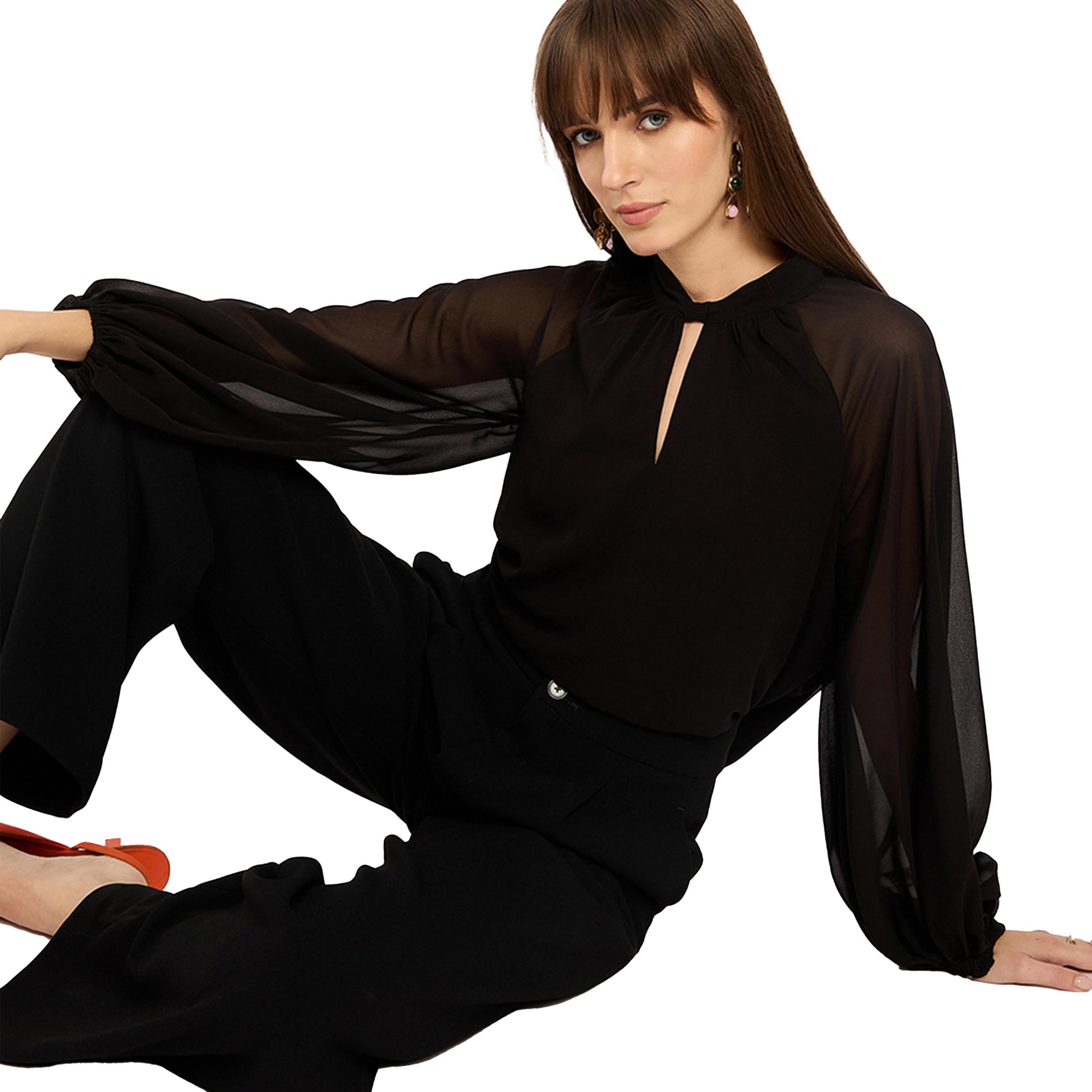 Femmella X Styli Solid High Neck Balloon Sleeves Top-women-clothing-shirtsandblouses-blouses-image-5