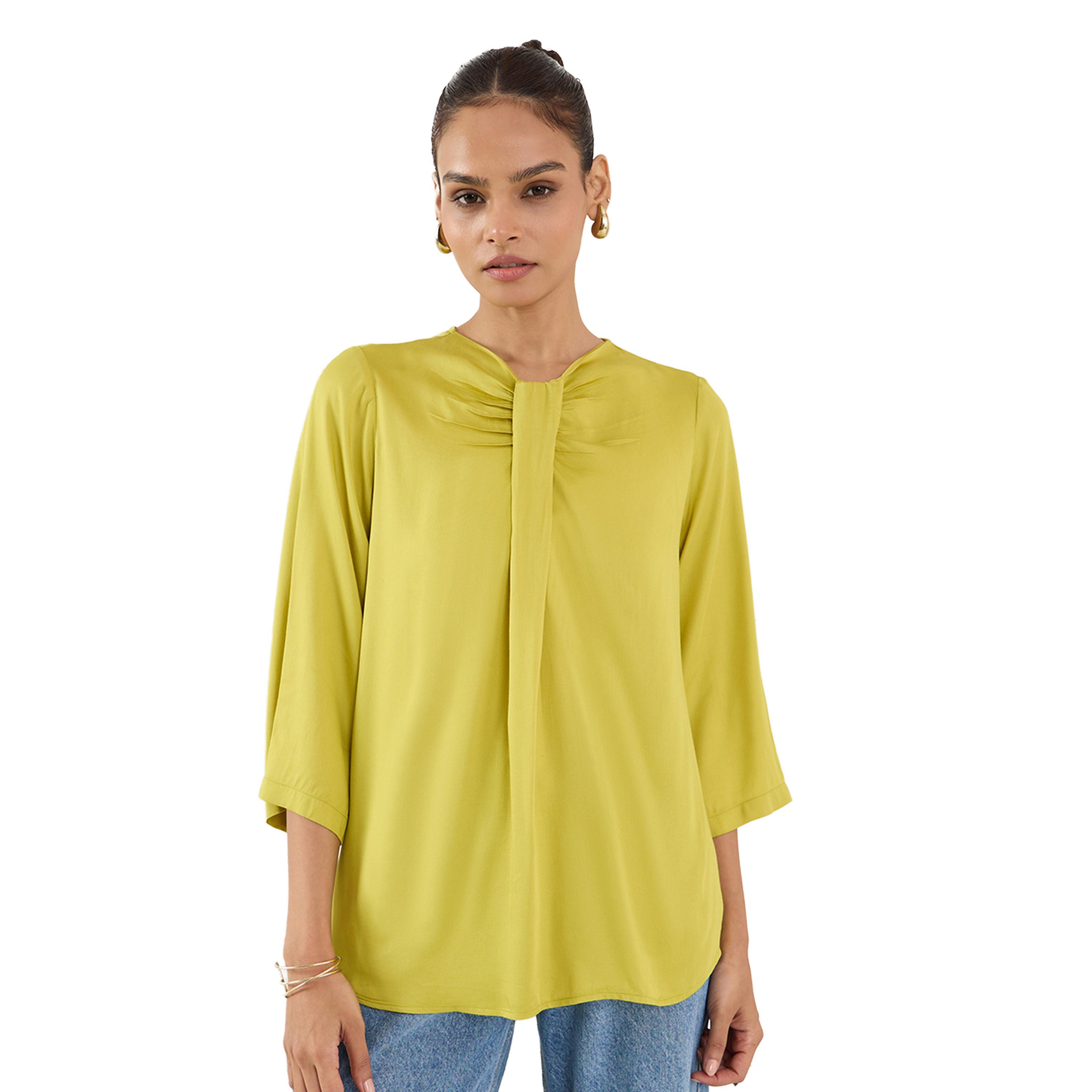 فيميلا × ستايلي-  بلوزة سادة مطوية بأكمام 3/4-women-clothing-shirtsandblouses-blouses-image-1