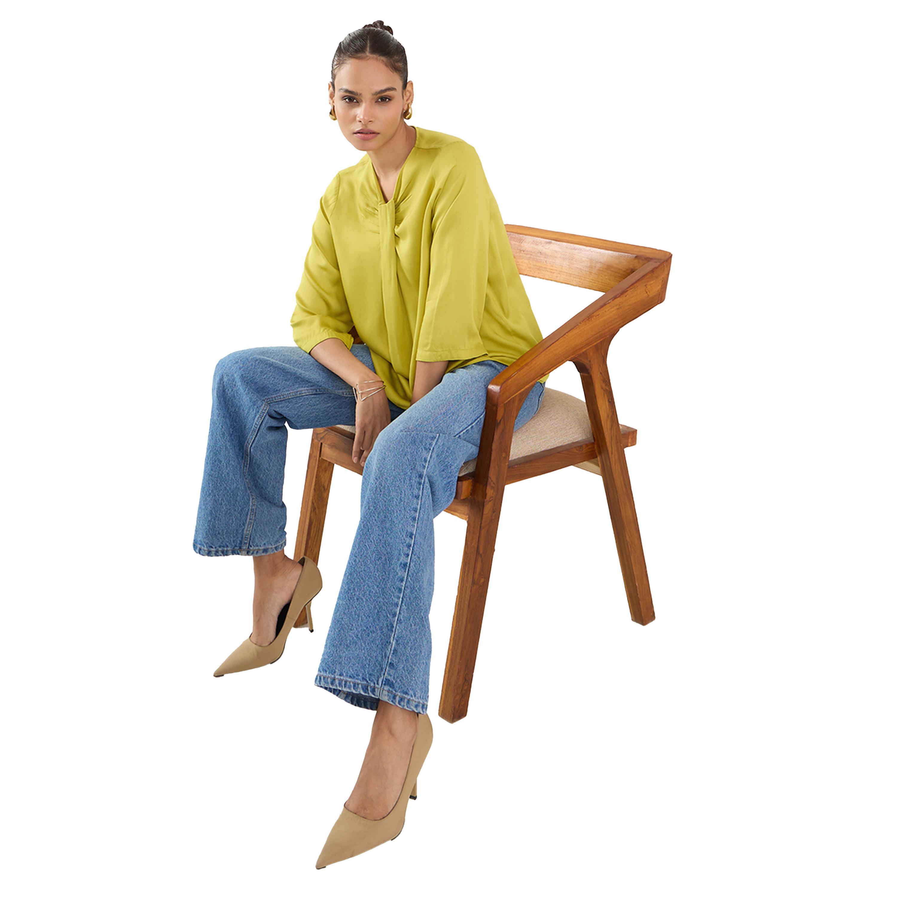فيميلا × ستايلي-  بلوزة سادة مطوية بأكمام 3/4-women-clothing-shirtsandblouses-blouses-image-5