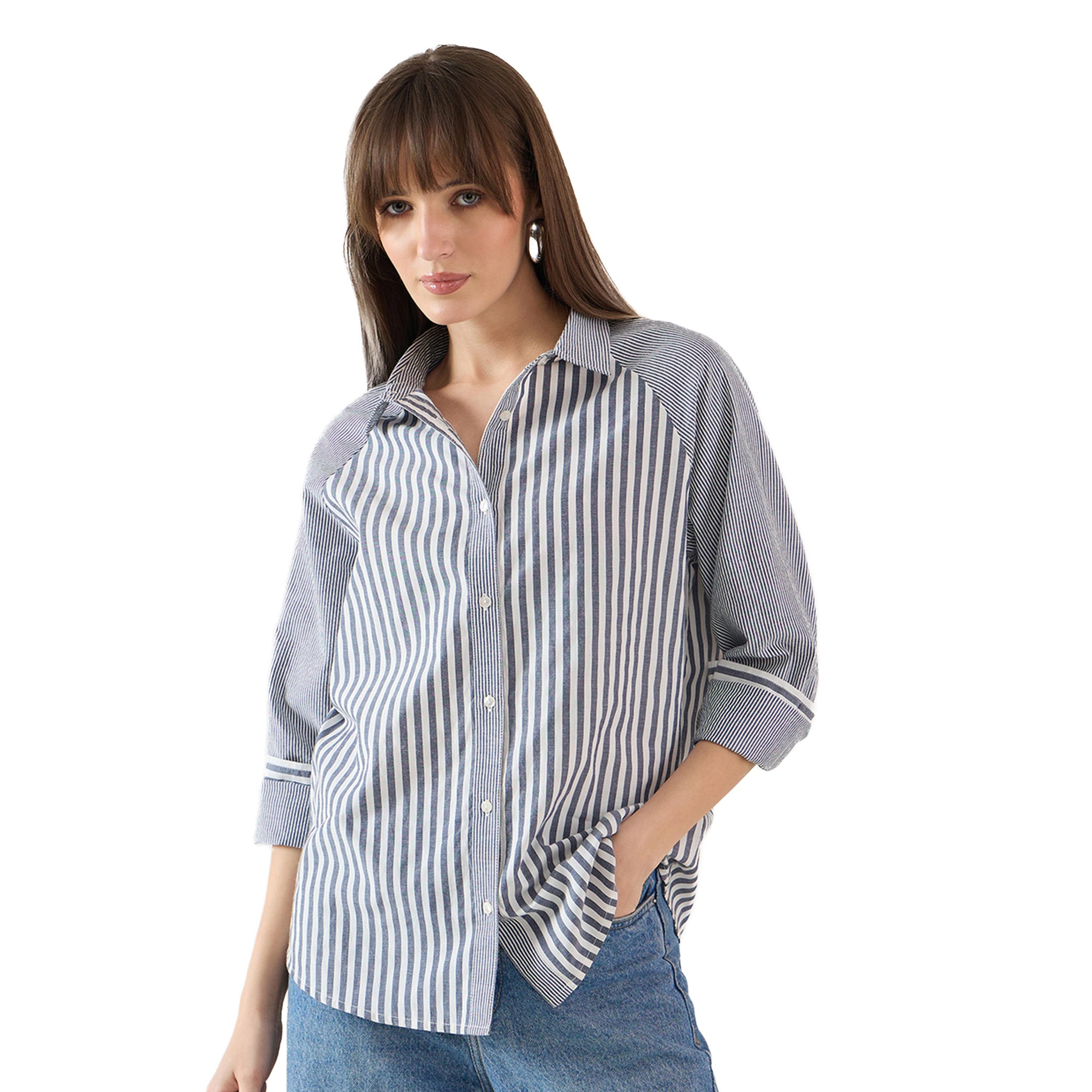 Femmella X Styli Striped Raglan Sleeve Button Down Shirt-women-clothing-shirtsandblouses-shirts-image-1