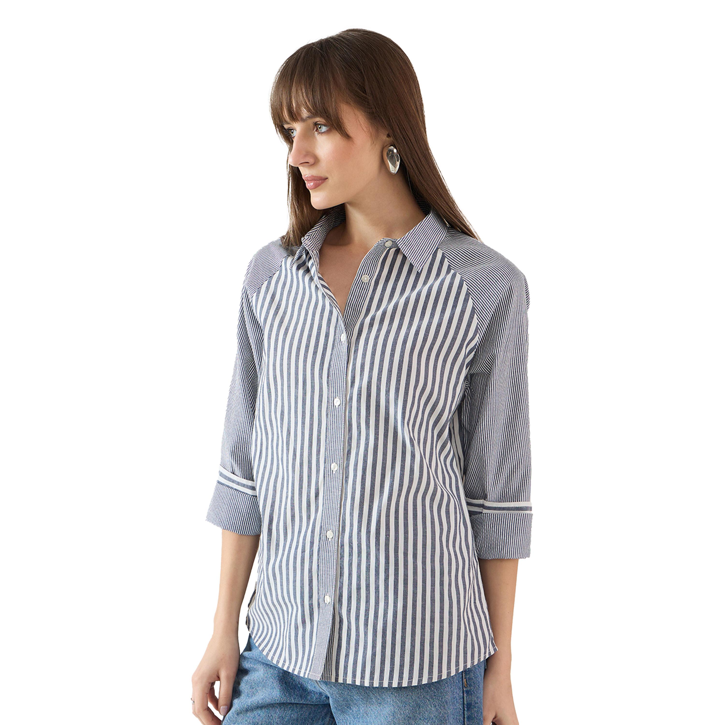 Femmella X Styli Striped Raglan Sleeve Button Down Shirt-women-clothing-shirtsandblouses-shirts-image-3