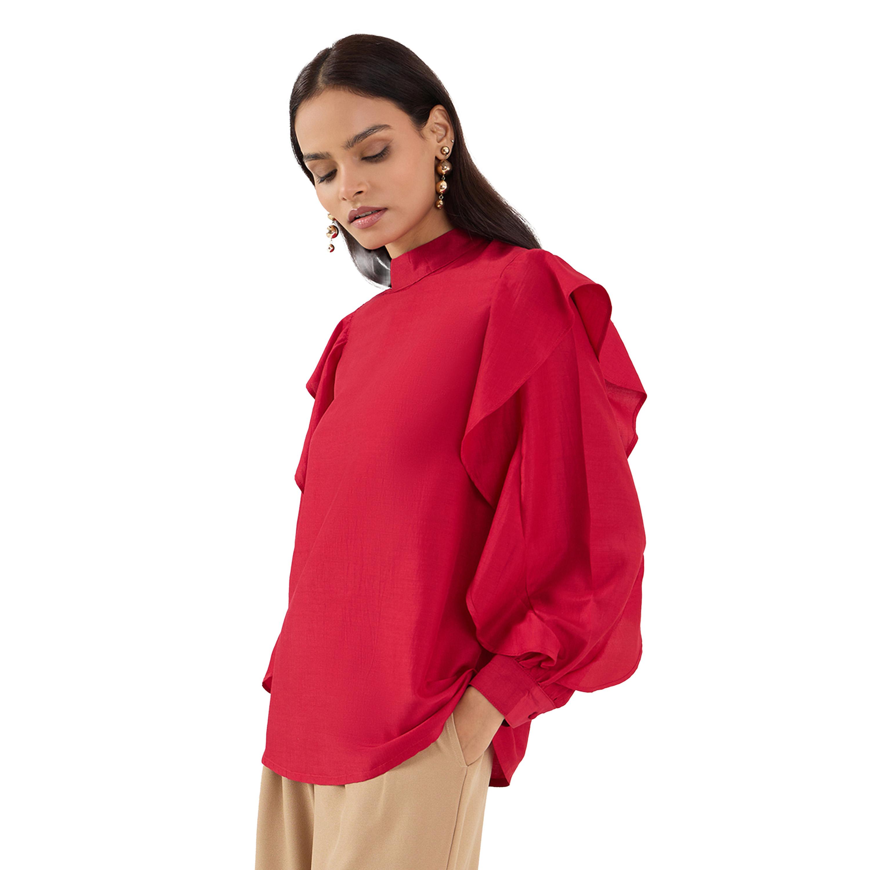 Femmella X Styli Solid Ruffled Detail High Neck Top-women-clothing-shirtsandblouses-blouses-image-3