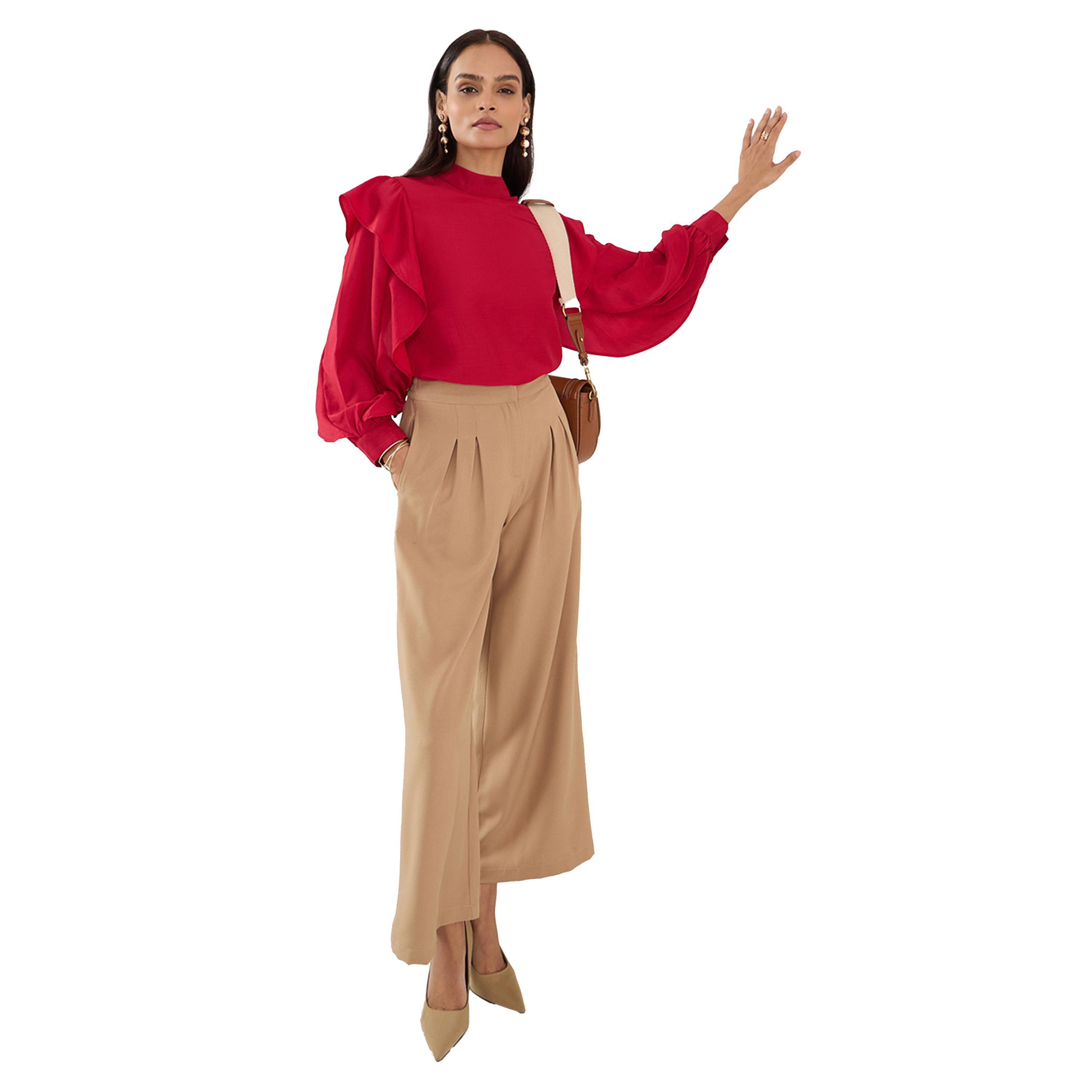 فيميلا × ستايلي-  بلوزة سادة بياقة عالية وتفاصيل كشكشة-women-clothing-shirtsandblouses-blouses-image-4