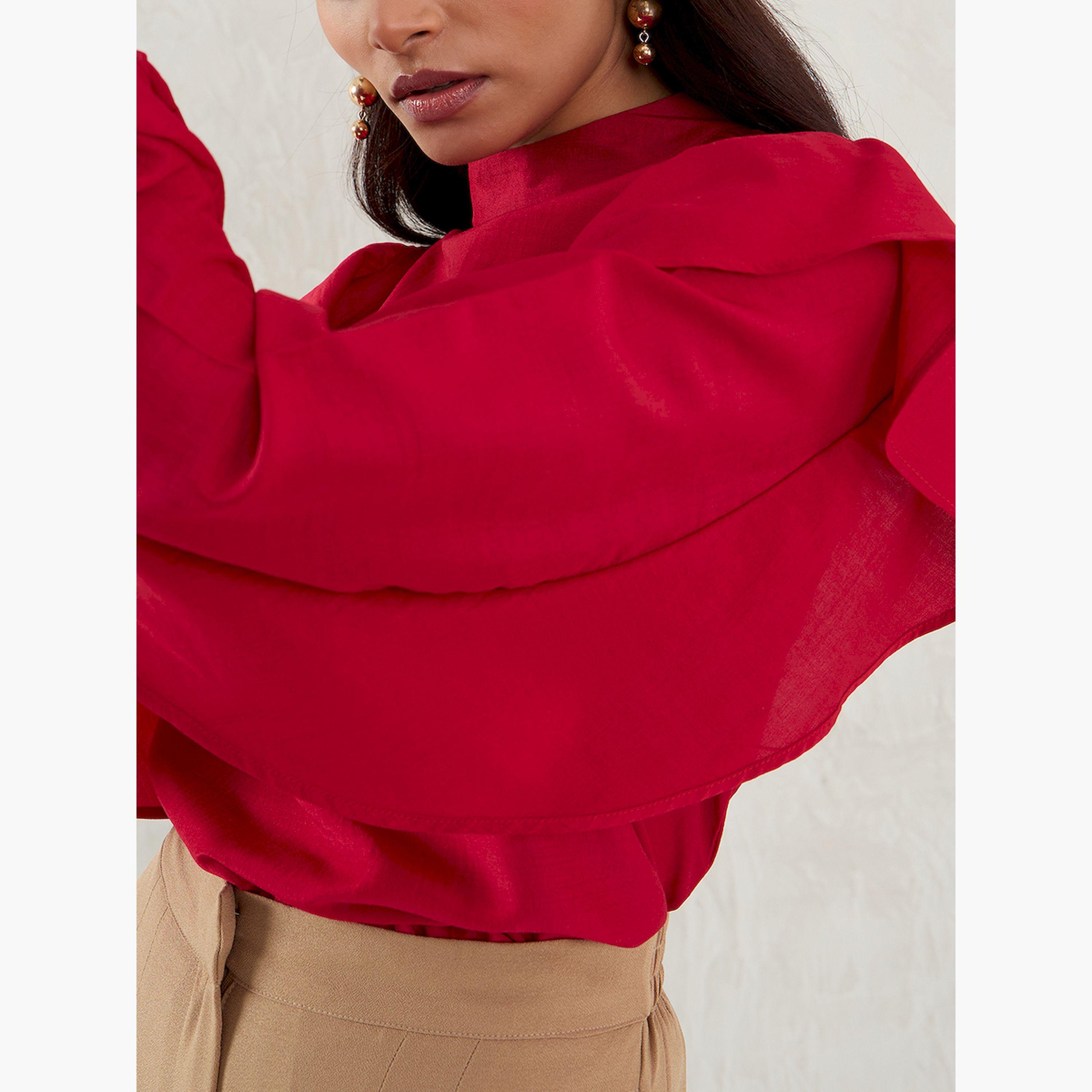 Femmella X Styli Solid Ruffled Detail High Neck Top-women-clothing-shirtsandblouses-blouses-image-5