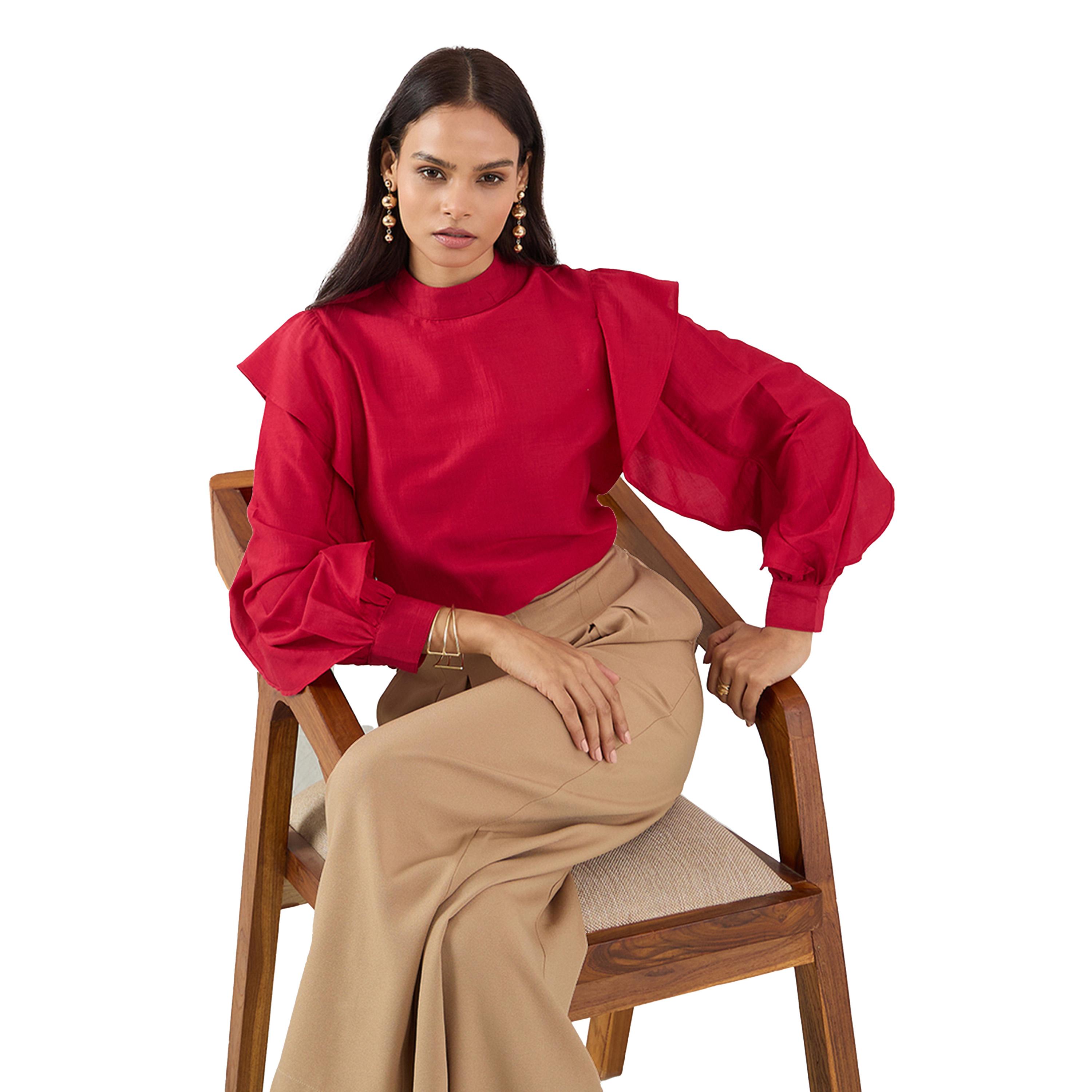 Femmella X Styli Solid Ruffled Detail High Neck Top-women-clothing-shirtsandblouses-blouses-image-6