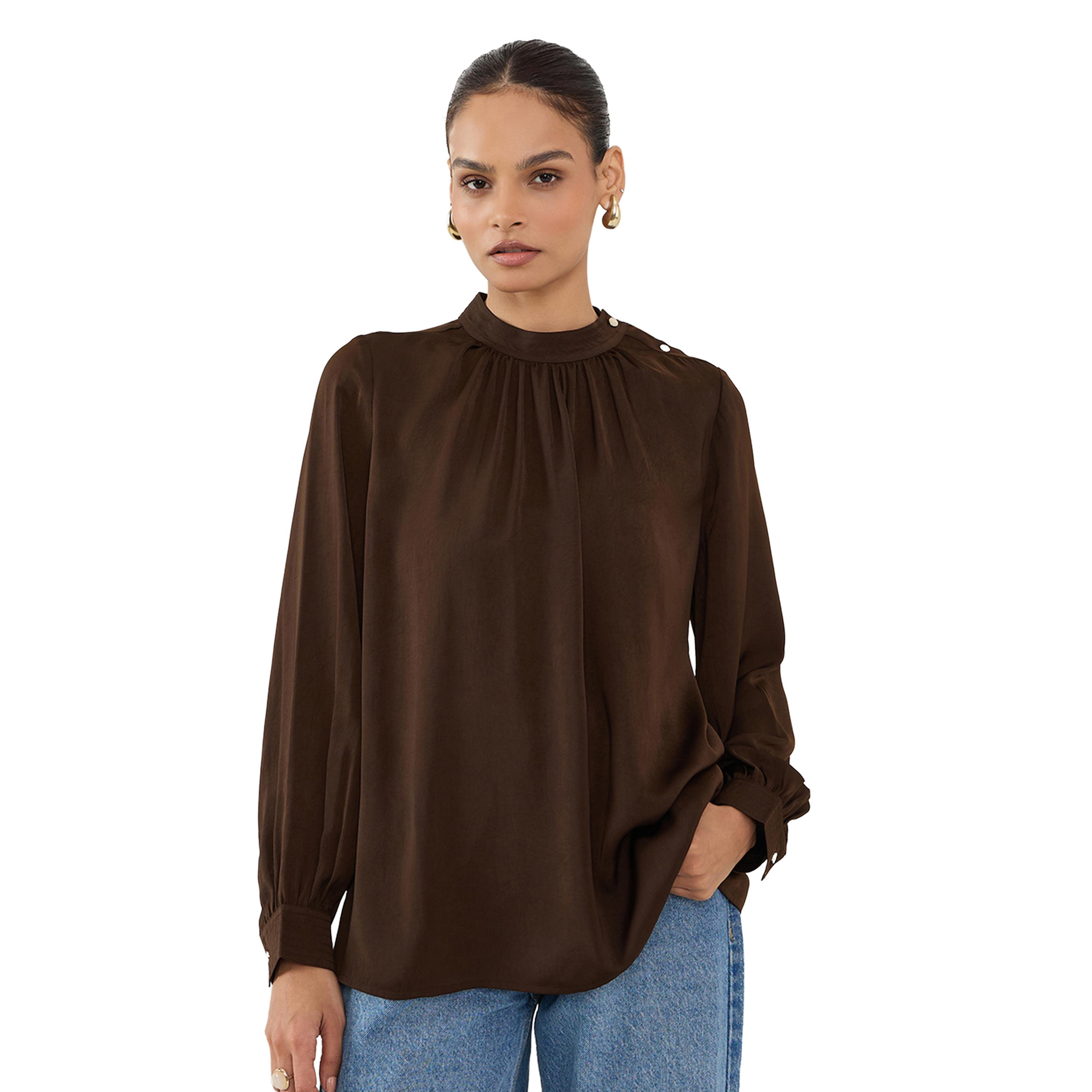 فيميلا × ستايلي-  بلوزة من الساتان العادي مع أزرار على الكتف-women-clothing-shirtsandblouses-blouses-image-1