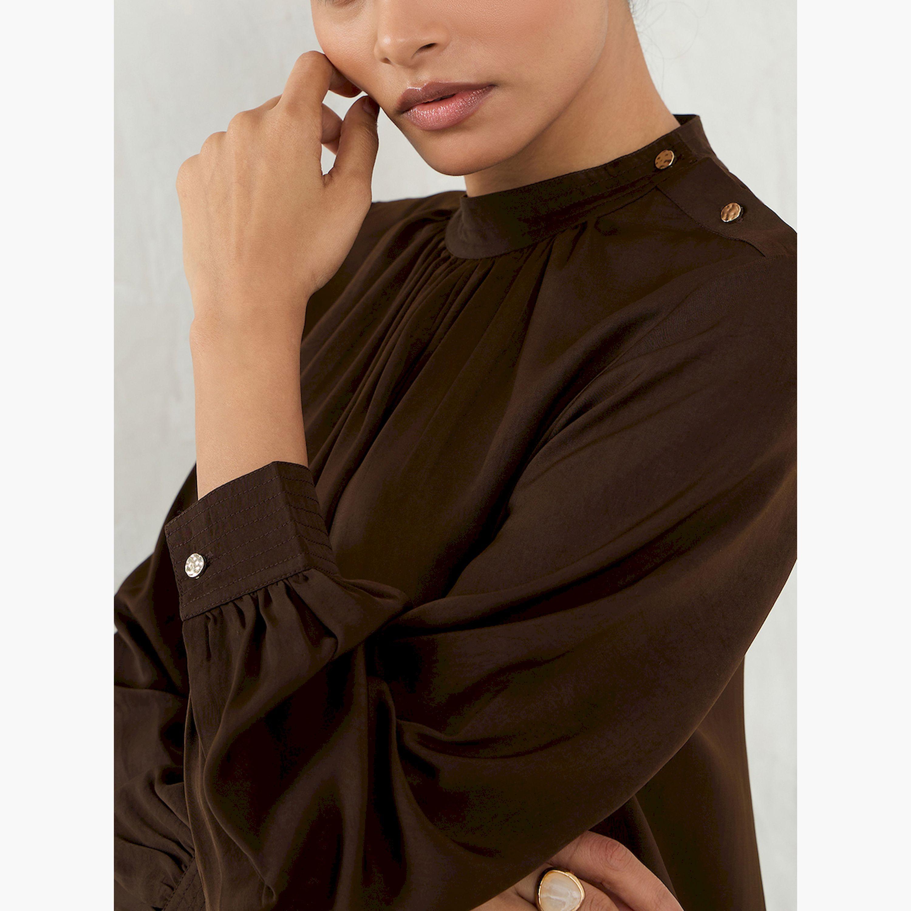فيميلا × ستايلي-  بلوزة من الساتان العادي مع أزرار على الكتف-women-clothing-shirtsandblouses-blouses-image-4