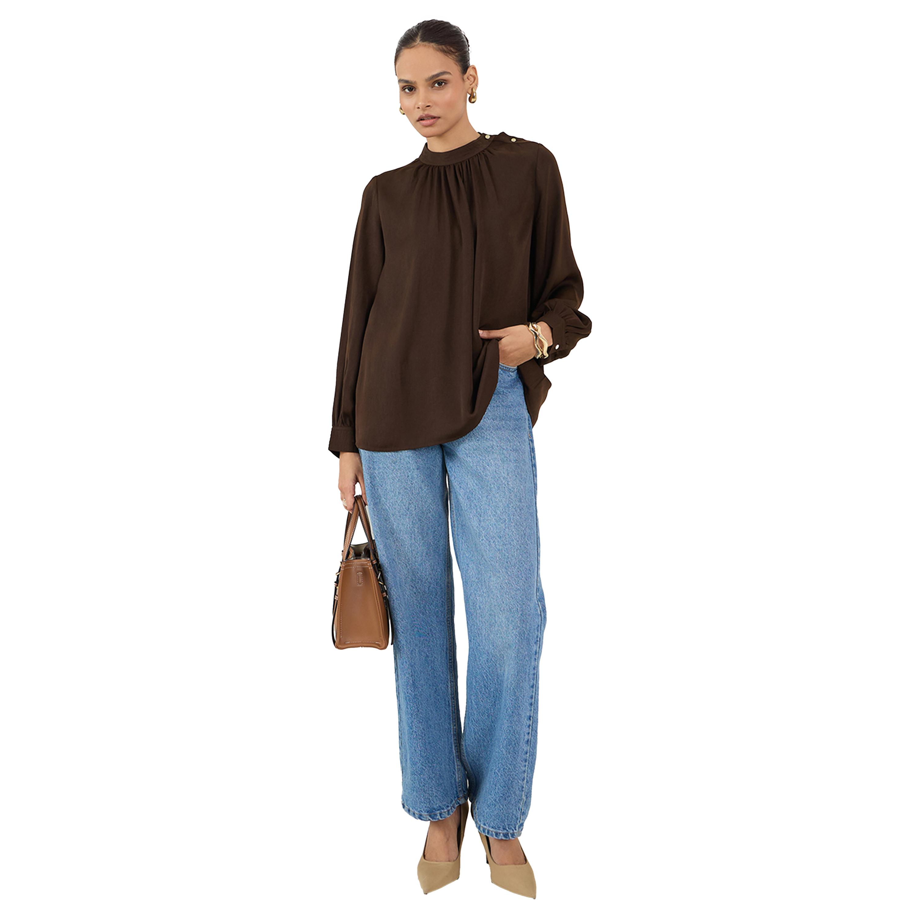 فيميلا × ستايلي-  بلوزة من الساتان العادي مع أزرار على الكتف-women-clothing-shirtsandblouses-blouses-image-5