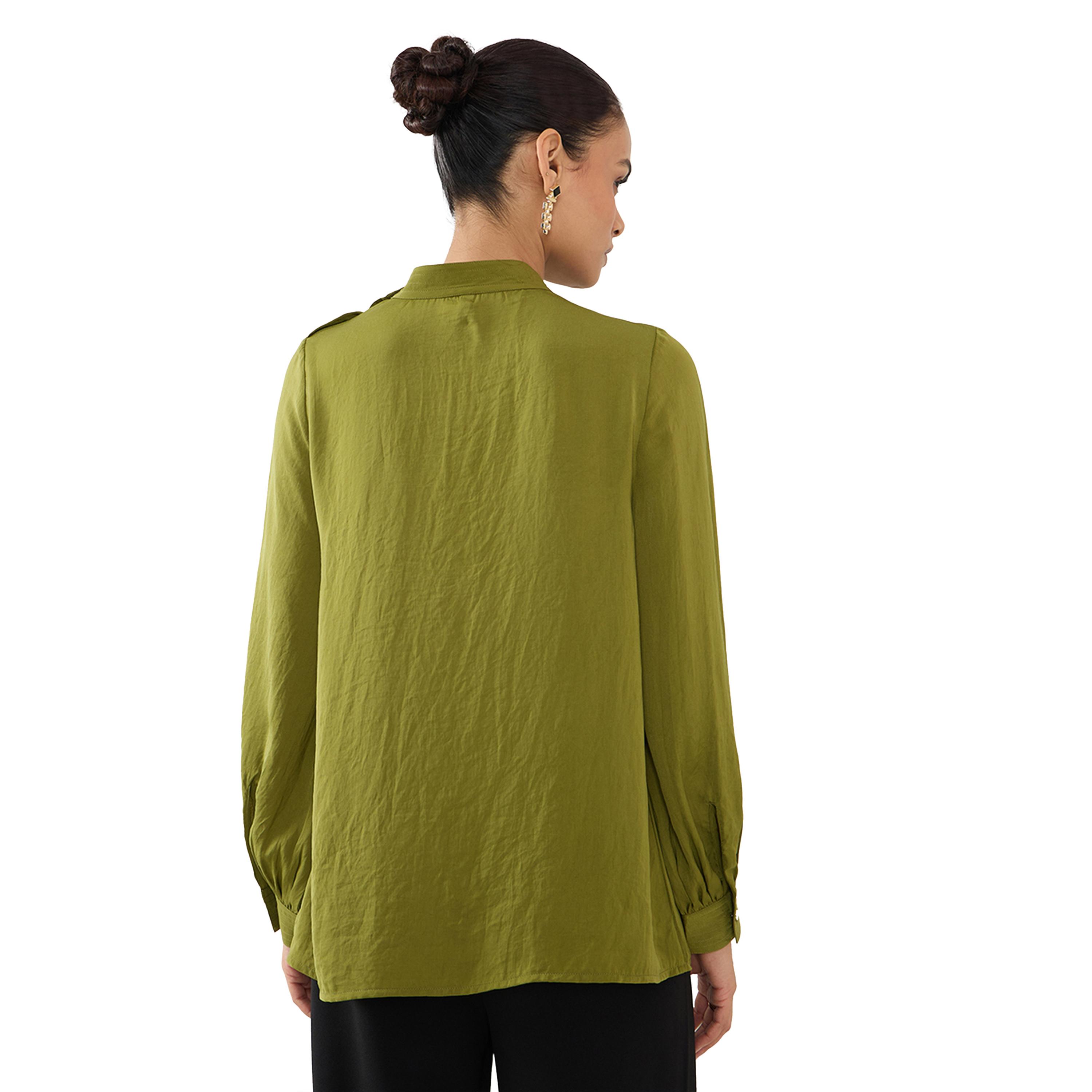 فيميلا × ستايلي-  بلوزة من الساتان العادي مع أزرار على الكتف-women-clothing-shirtsandblouses-blouses-image-2