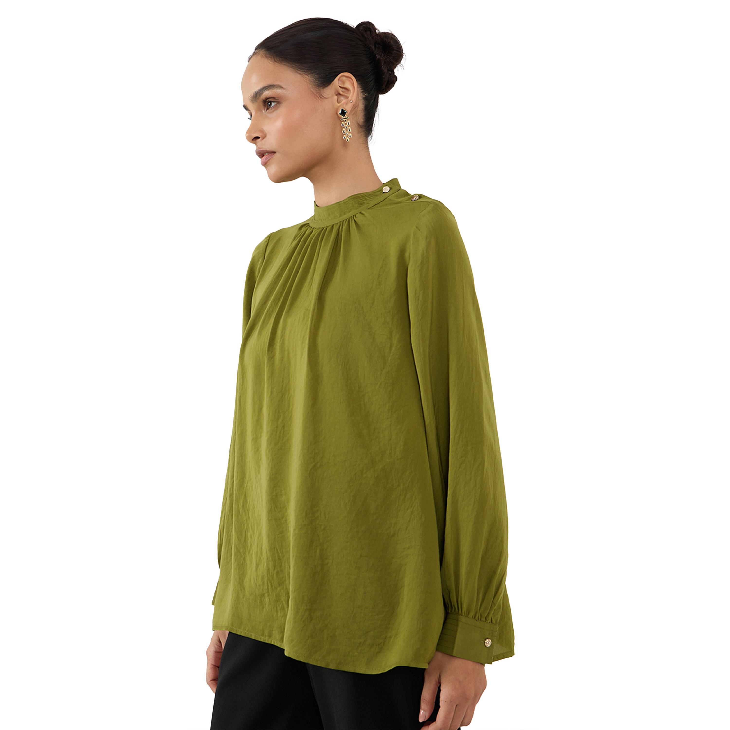 فيميلا × ستايلي-  بلوزة من الساتان العادي مع أزرار على الكتف-women-clothing-shirtsandblouses-blouses-image-3