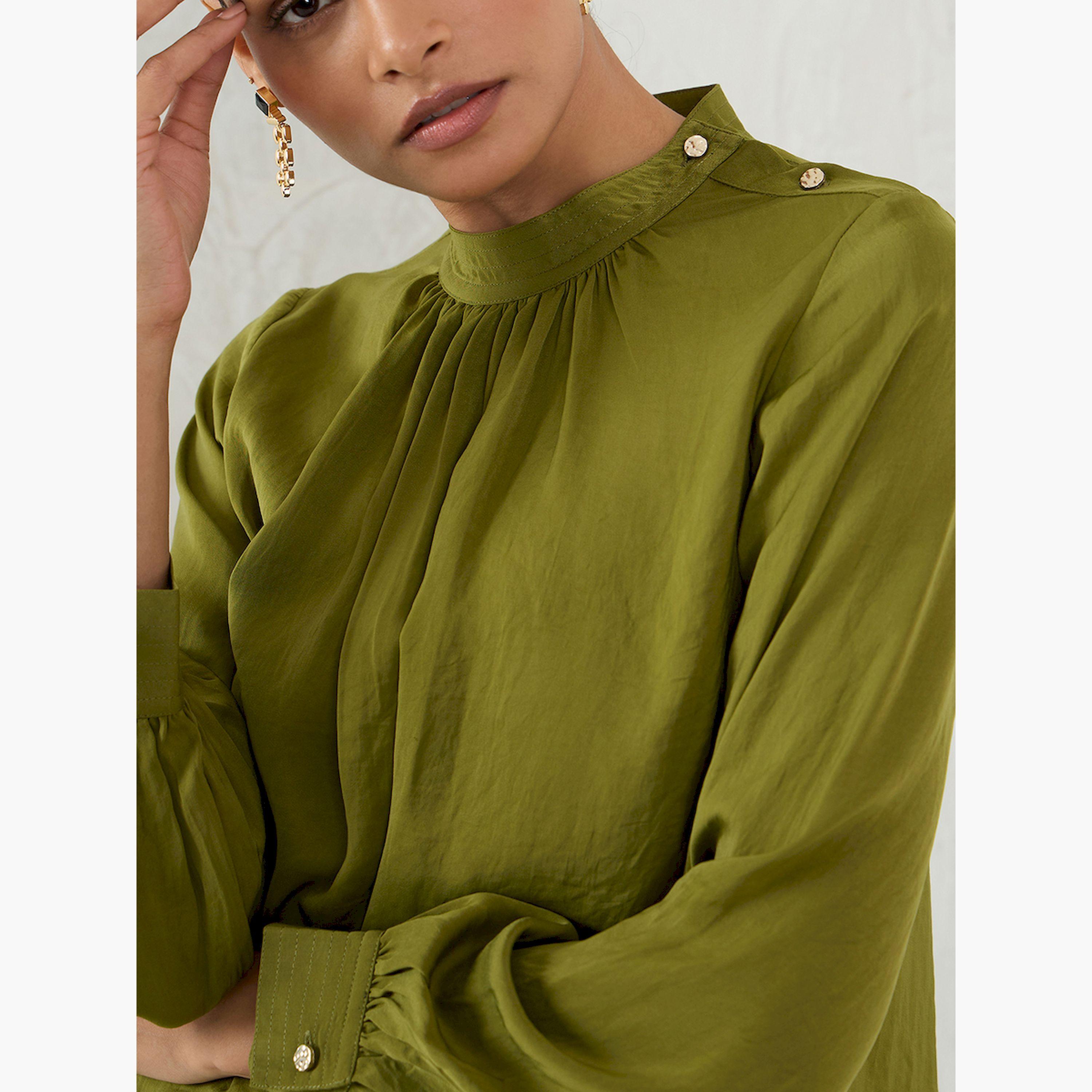 فيميلا × ستايلي-  بلوزة من الساتان العادي مع أزرار على الكتف-women-clothing-shirtsandblouses-blouses-image-4