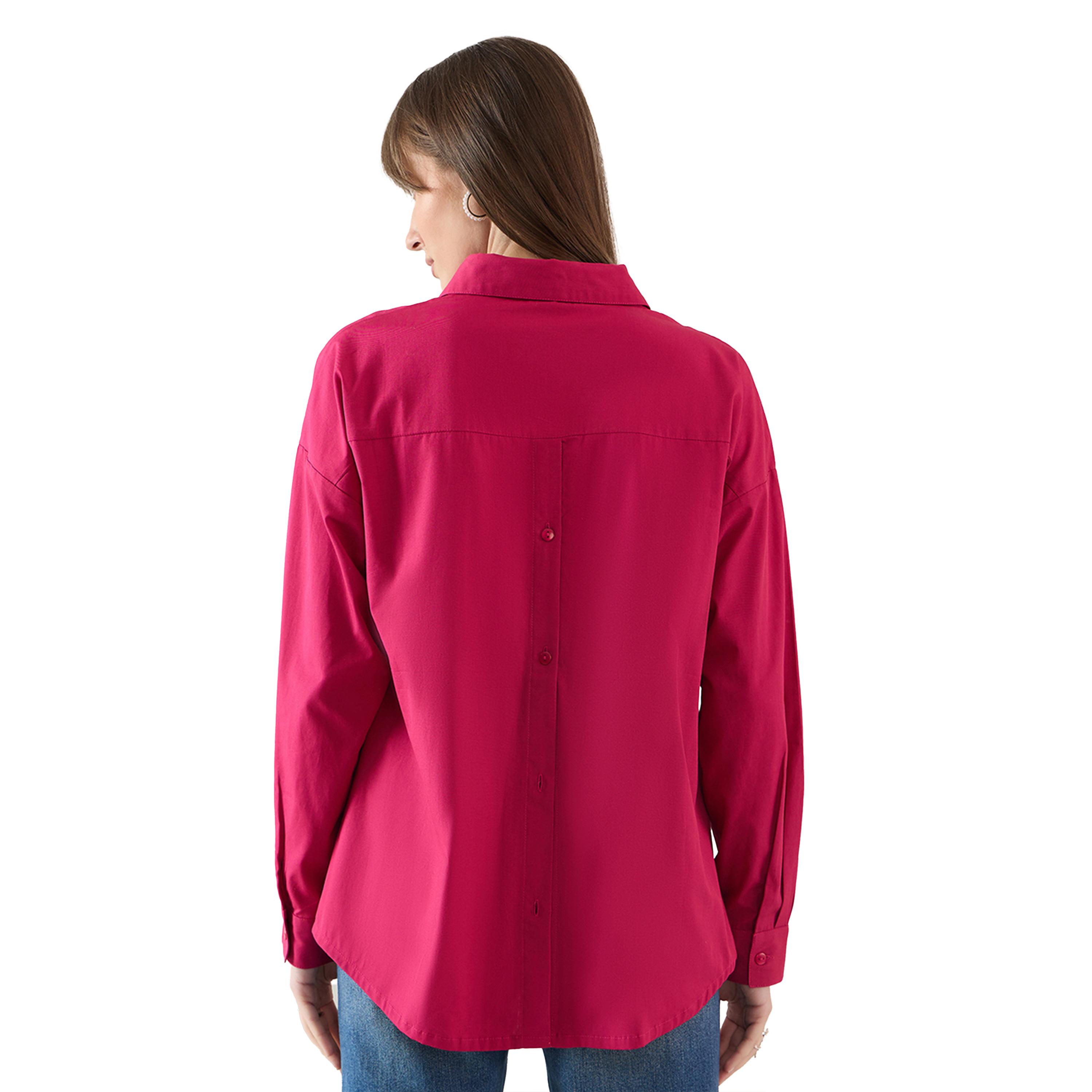Femmella X Styli Solid Back Button Detail Dropped Shoulder Shirt-women-clothing-shirtsandblouses-shirts-image-2