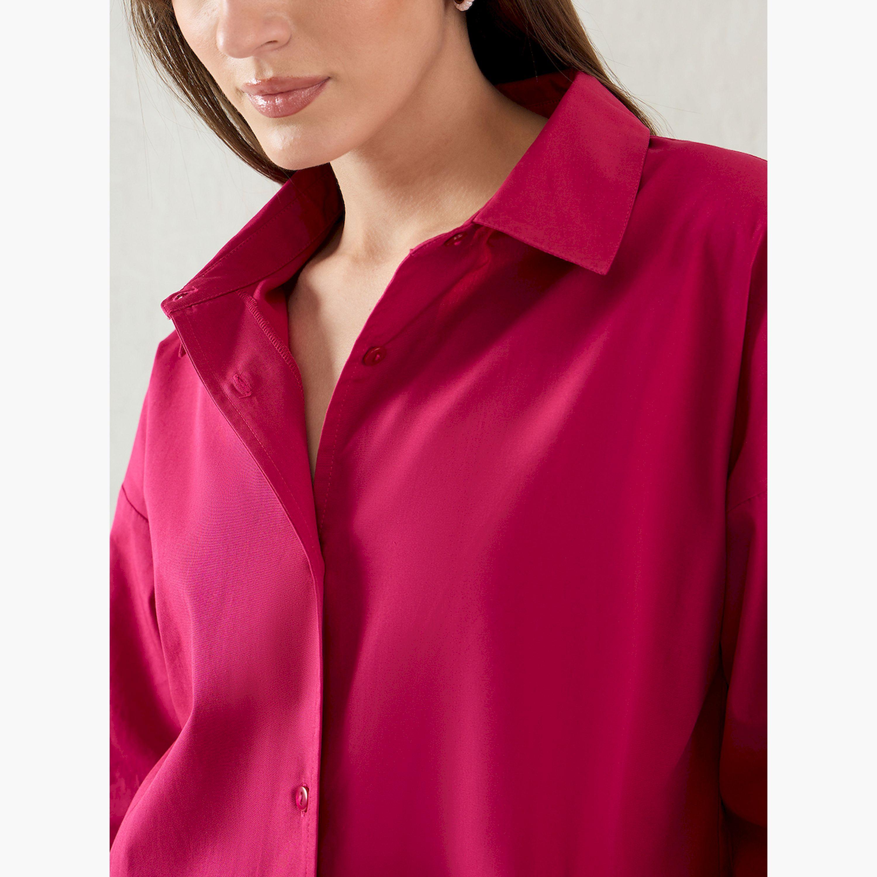 Femmella X Styli Solid Back Button Detail Dropped Shoulder Shirt-women-clothing-shirtsandblouses-shirts-image-5