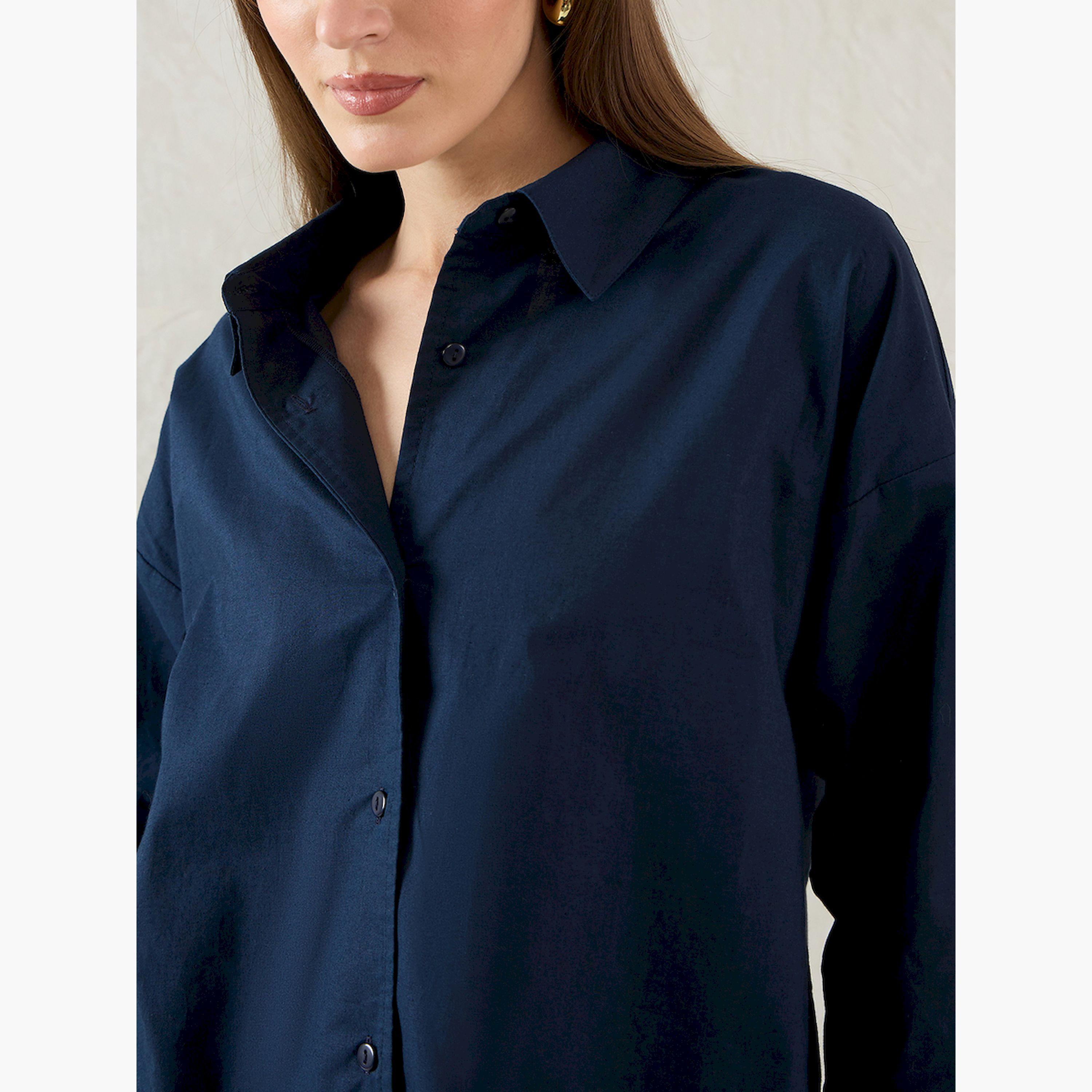 Femmella X Styli Solid Back Button Detail Oversized Shirt-women-clothing-shirtsandblouses-shirts-image-6