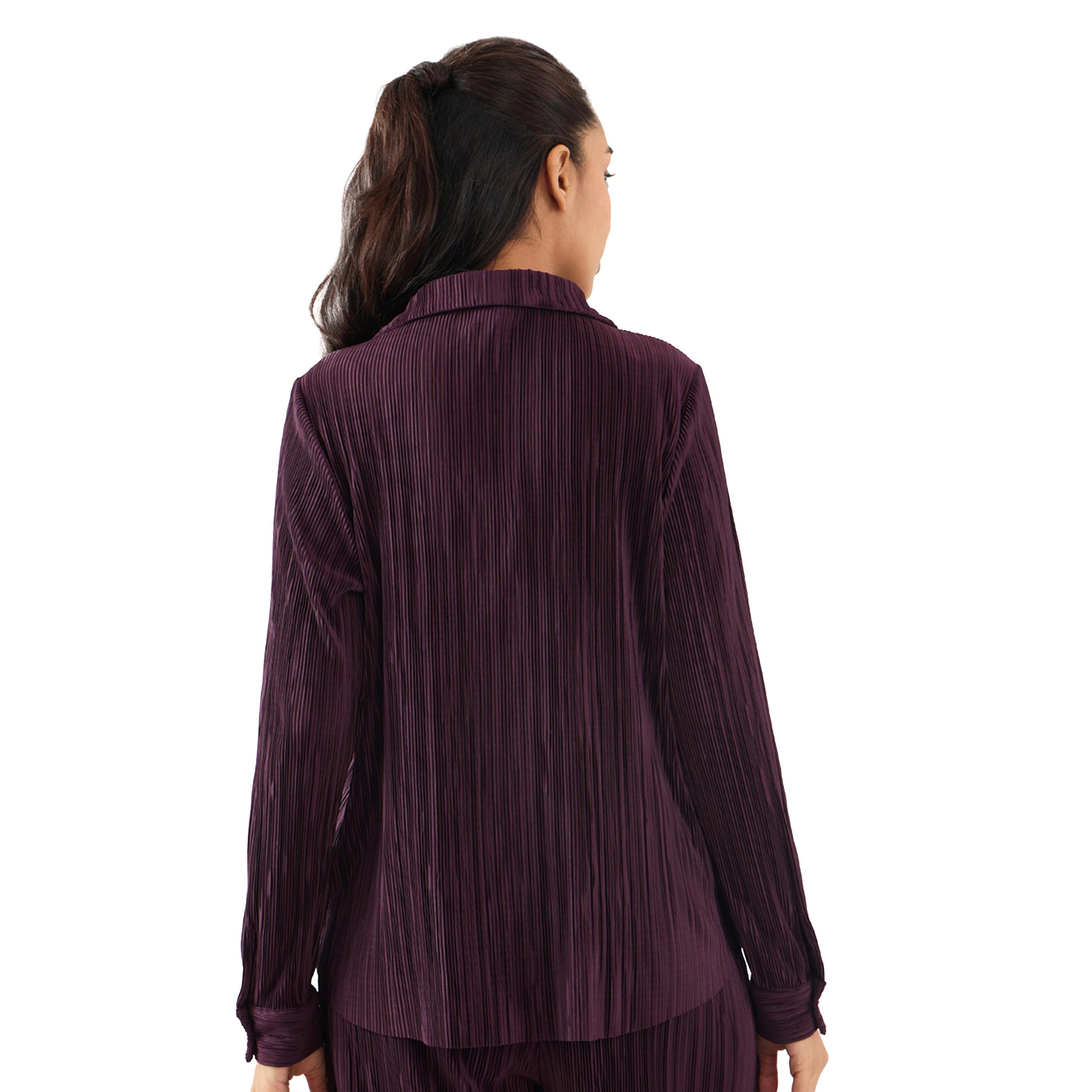 Femmella X Styli Purple Pleated Notch Lapel Regular Fit Shirt-women-clothing-shirtsandblouses-shirts-image-2