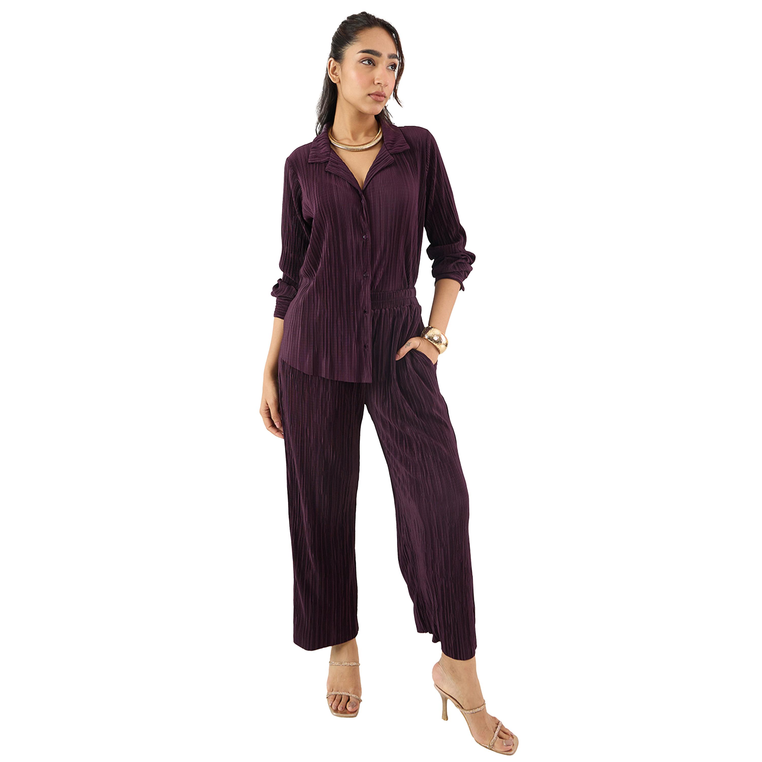 فيميلا × ستايلي-  قميص ذو طية صدر السترة مطوي باللون الأرجواني ذو قصة عادية-women-clothing-shirtsandblouses-shirts-image-5
