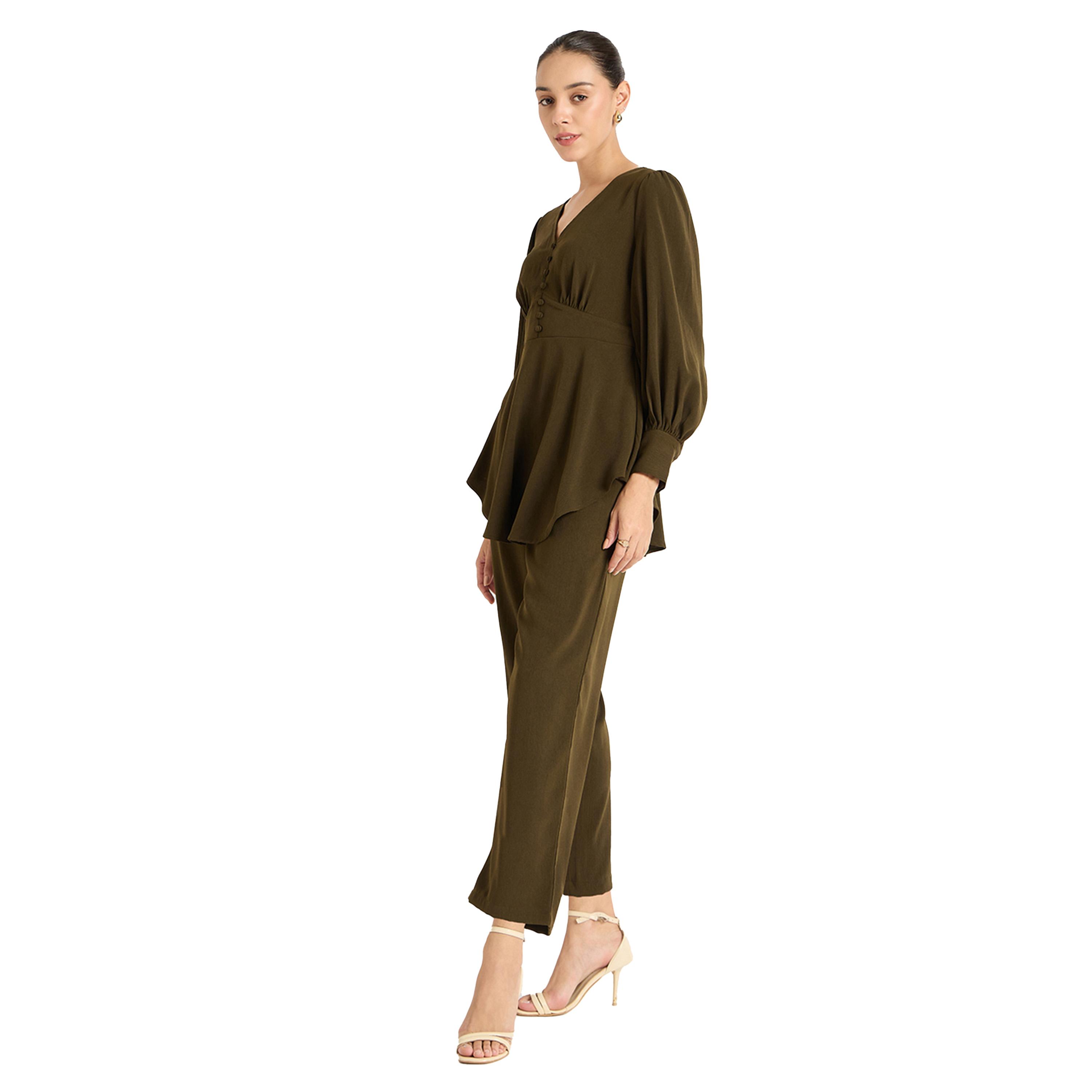 Femmella X Styli Solid V Neck Top and Pants Co-Ords-women-clothing-coordsets-image-3