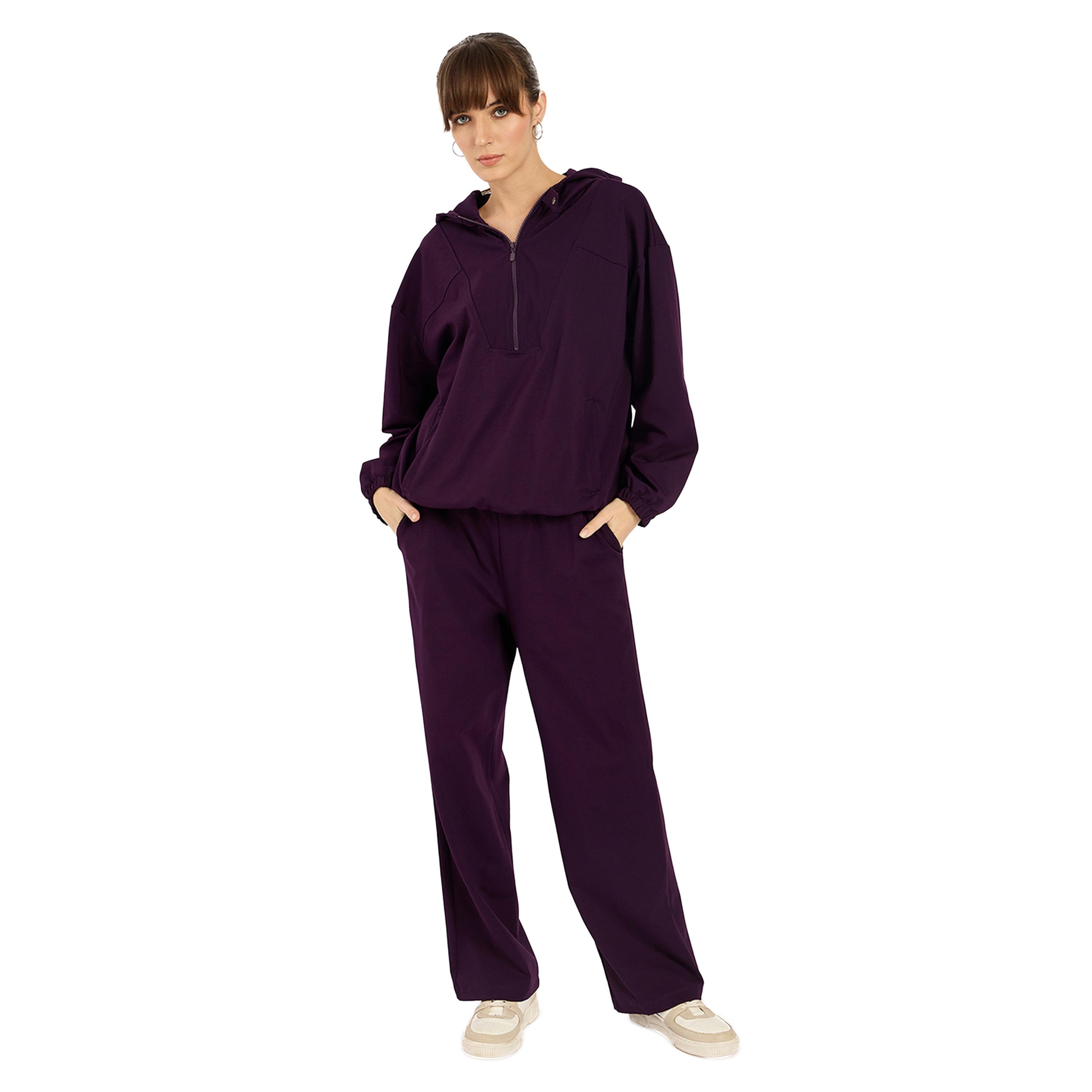 فيميلا × ستايلي-  هوديي وسروال بنصف سحاب سادة-women-clothing-coordsets-image-1
