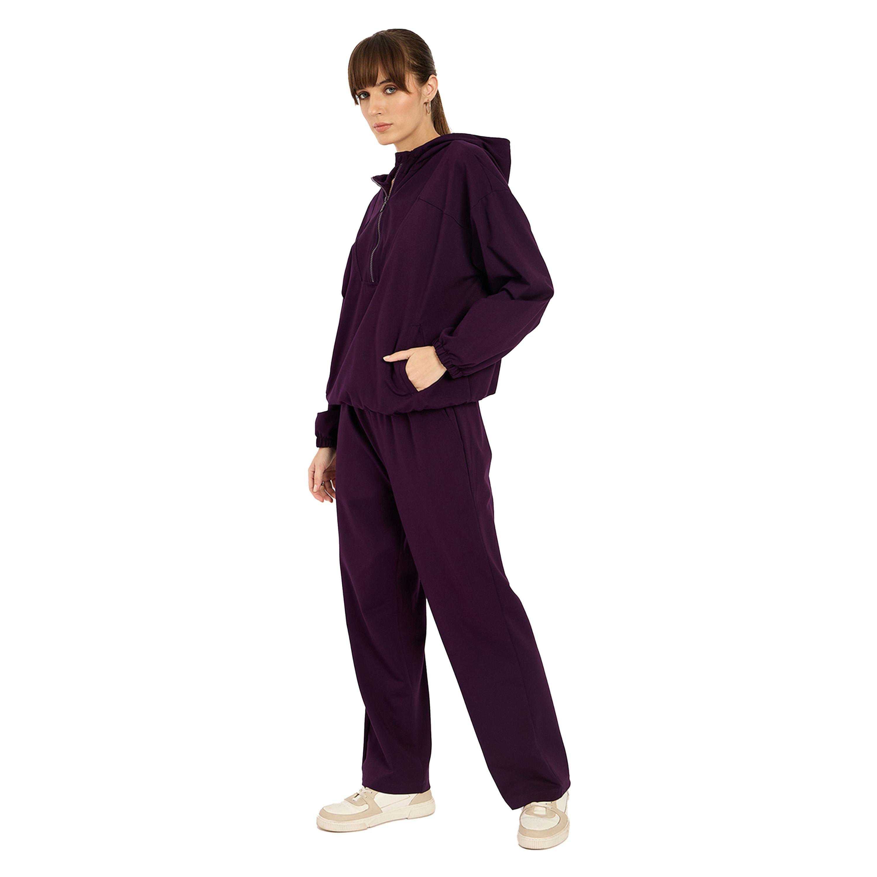 فيميلا × ستايلي-  هوديي وسروال بنصف سحاب سادة-women-clothing-coordsets-image-3