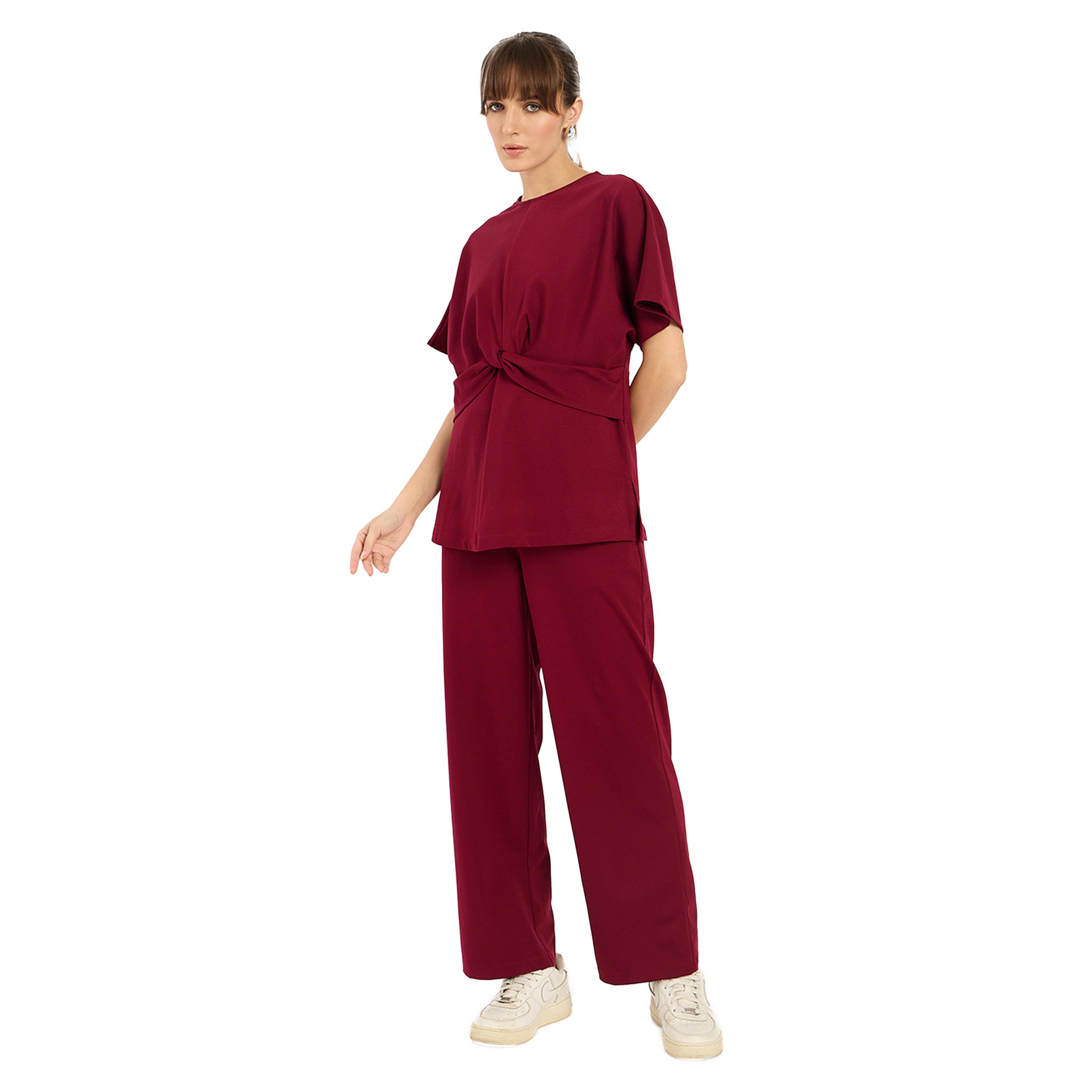 Femmella X Styli Solid Knot Detail Top and Pants Co-Ords-women-clothing-coordsets-image-1