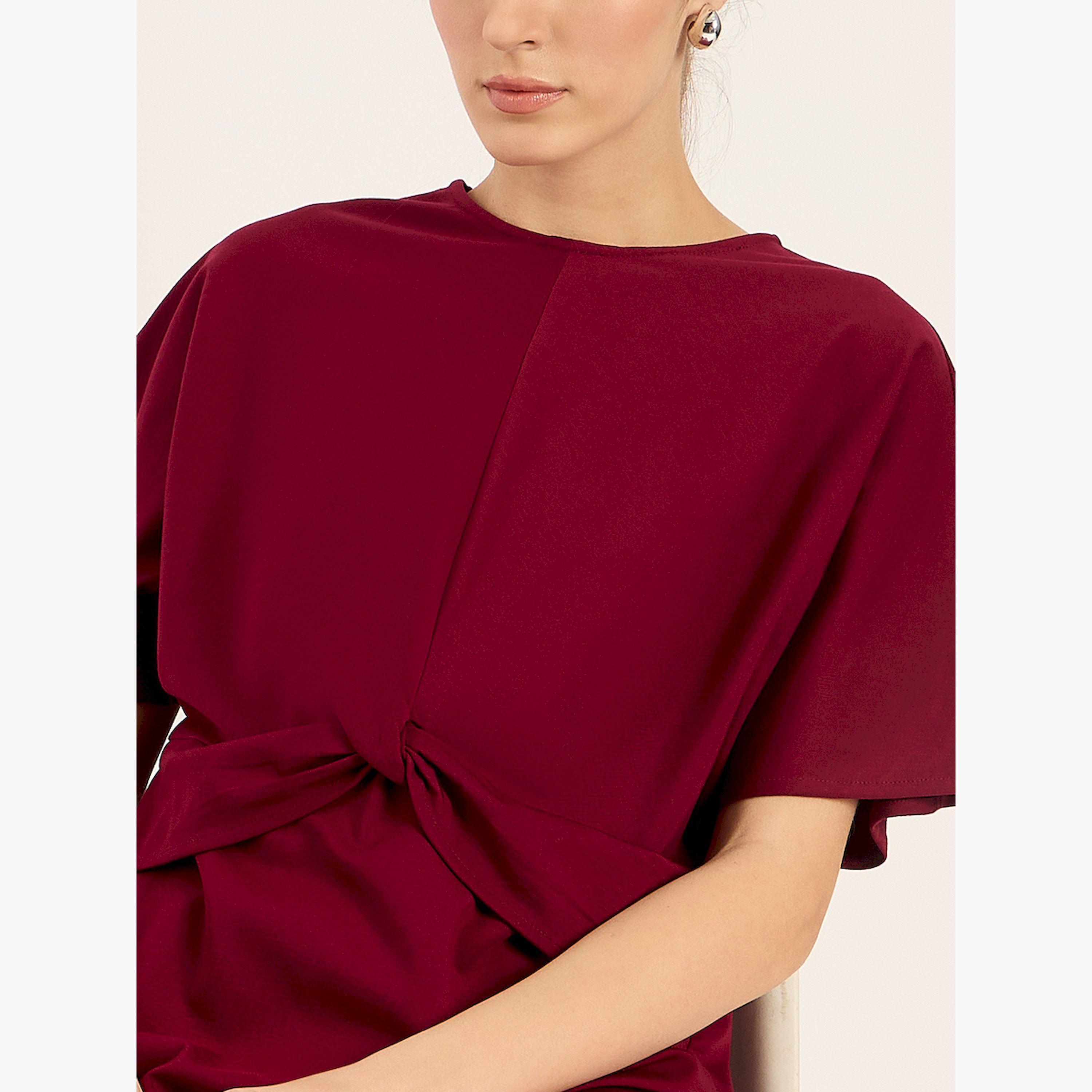 Femmella X Styli Solid Knot Detail Top and Pants Co-Ords-women-clothing-coordsets-image-3