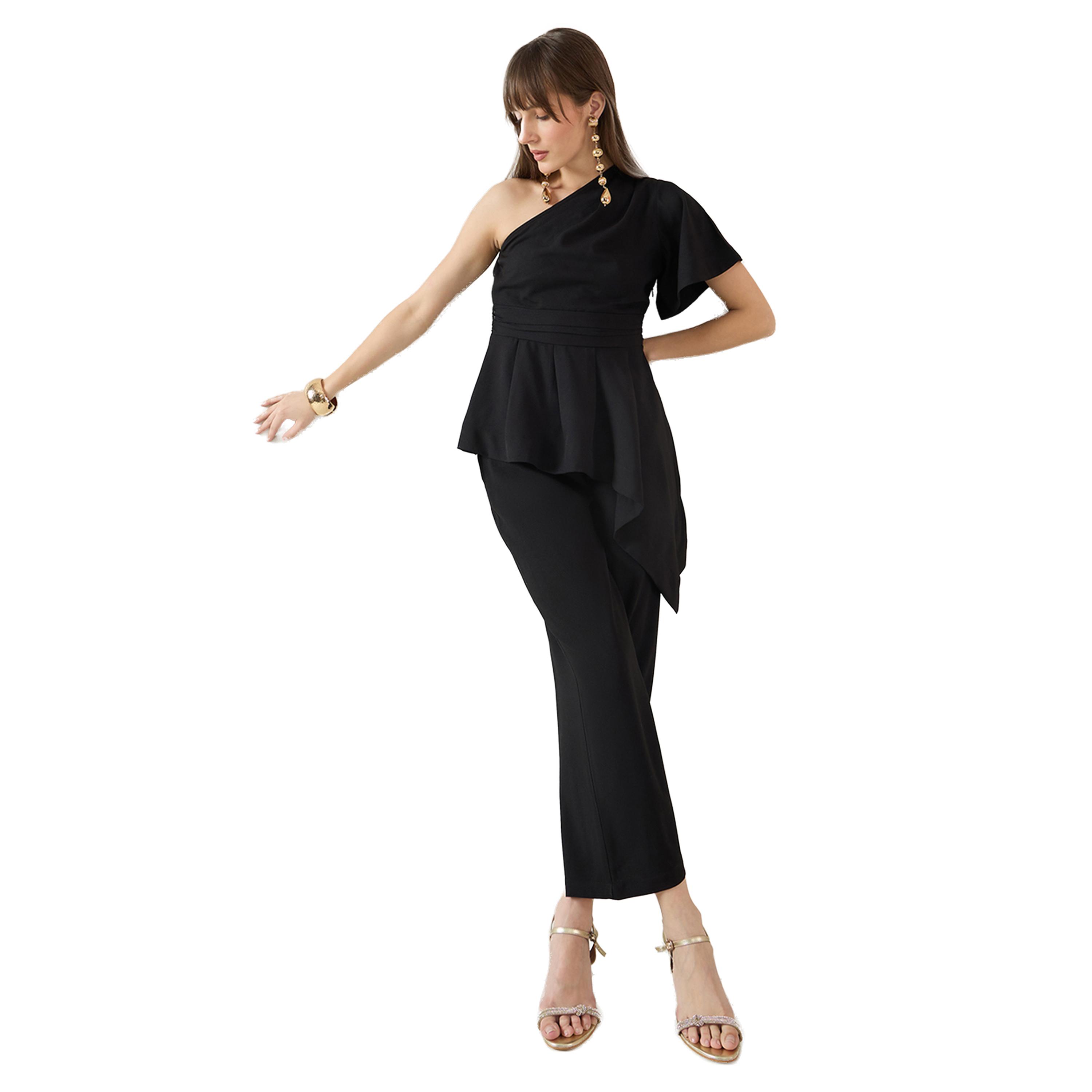فيميلا × ستايلي-  بلوزة وسروال بكتف واحد وحاشية غير متماثلة-women-clothing-coordsets-image-1