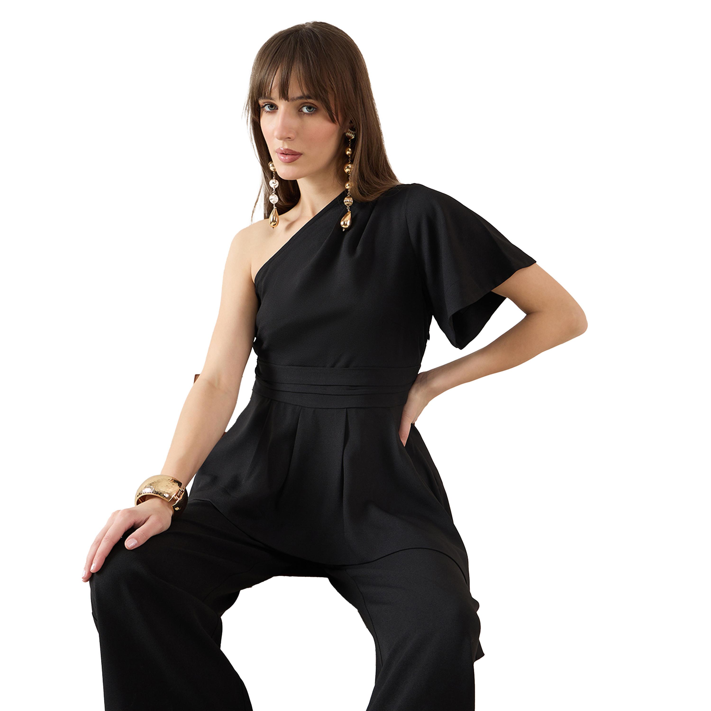 فيميلا × ستايلي-  بلوزة وسروال بكتف واحد وحاشية غير متماثلة-women-clothing-coordsets-image-2