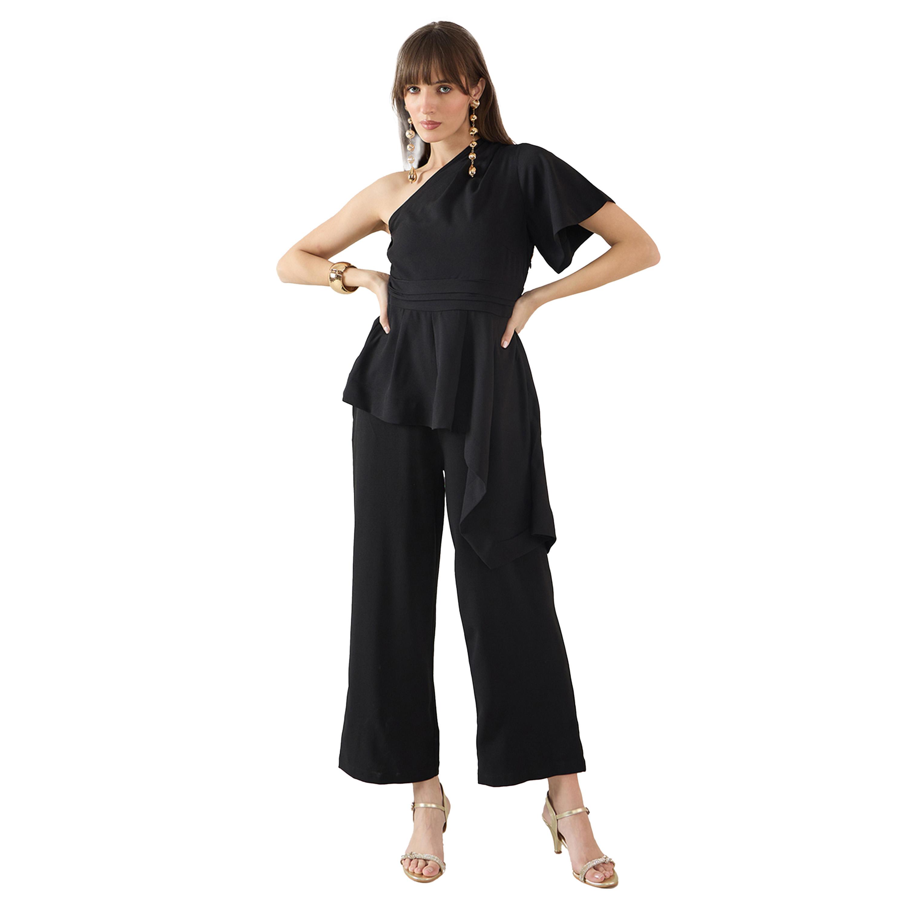 فيميلا × ستايلي-  بلوزة وسروال بكتف واحد وحاشية غير متماثلة-women-clothing-coordsets-image-4