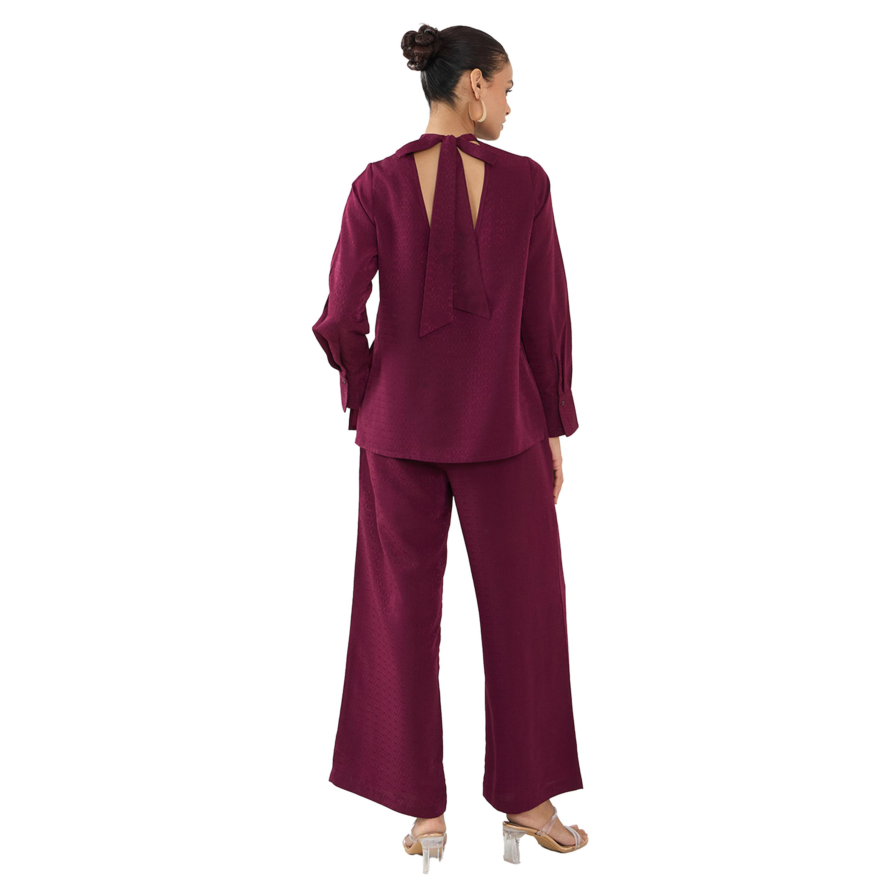 Femmella X Styli Self Design Back Tie-Up Satin Top and Pants Co-Ords-women-clothing-coordsets-image-2