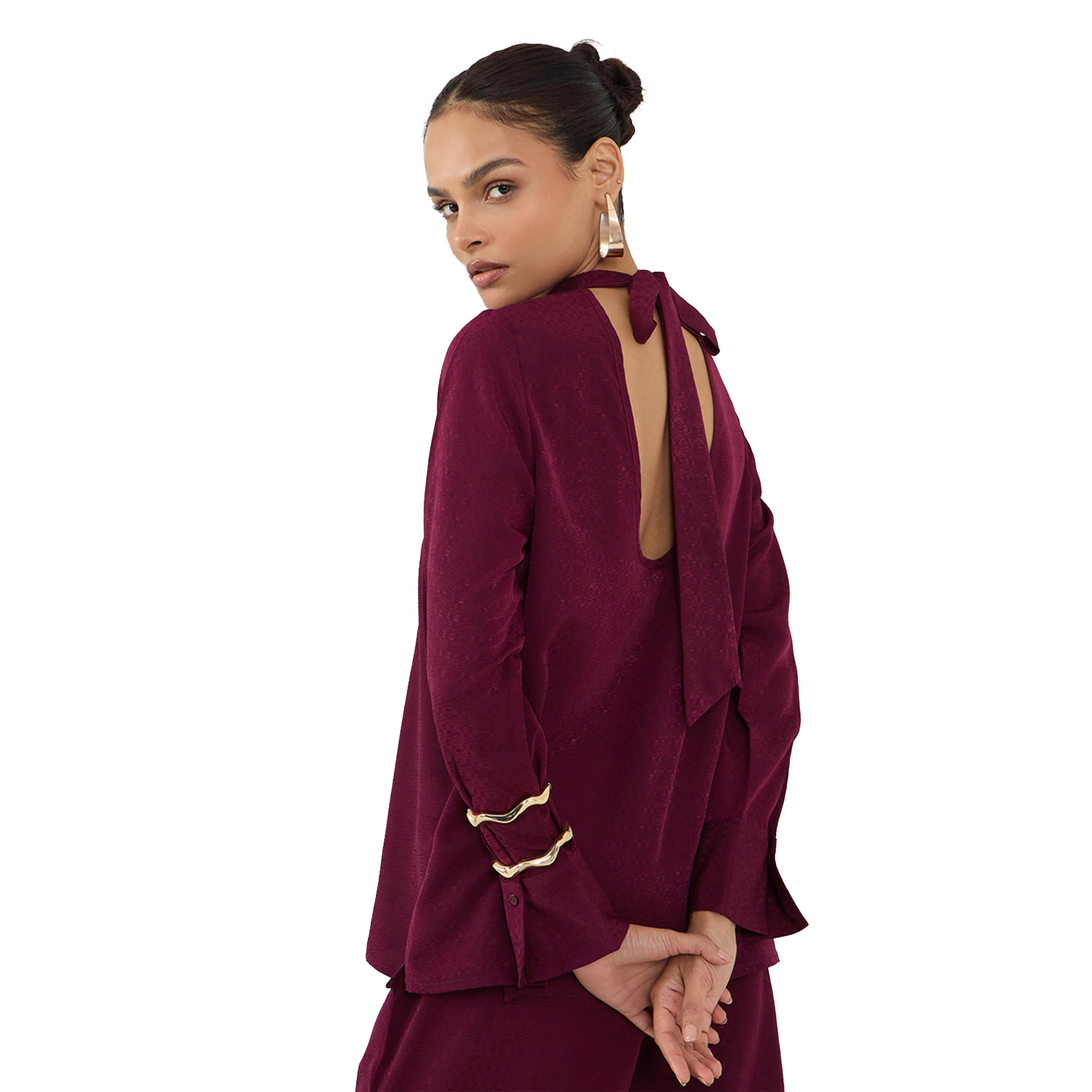 فيميلا × ستايلي-  قميص وبنطال من الساتان برباط خلفي بتصميم ذاتي-women-clothing-coordsets-image-6