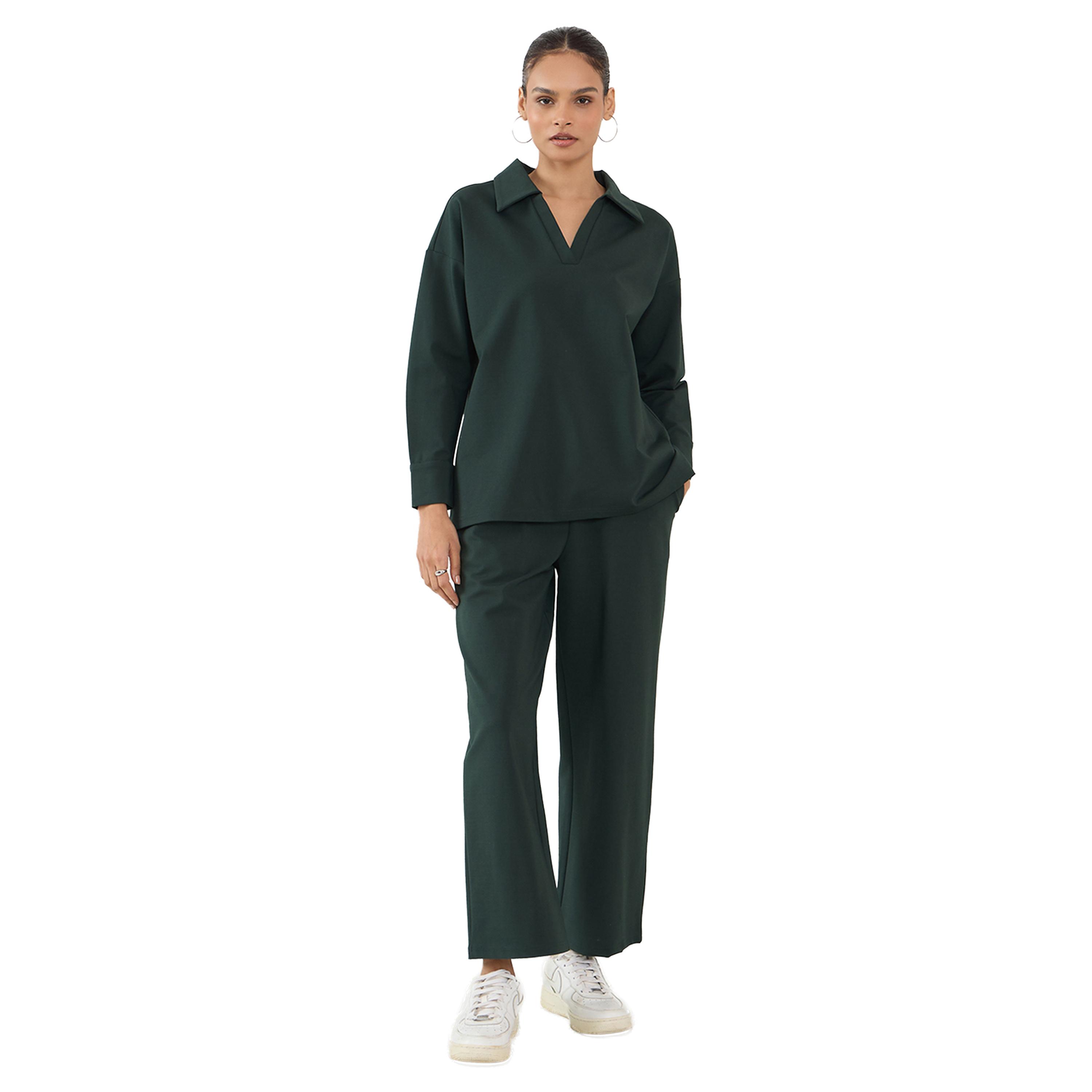 Femmella X Styli Solid Collared Top and Straight Pants Co-Ords-women-clothing-coordsets-image-1