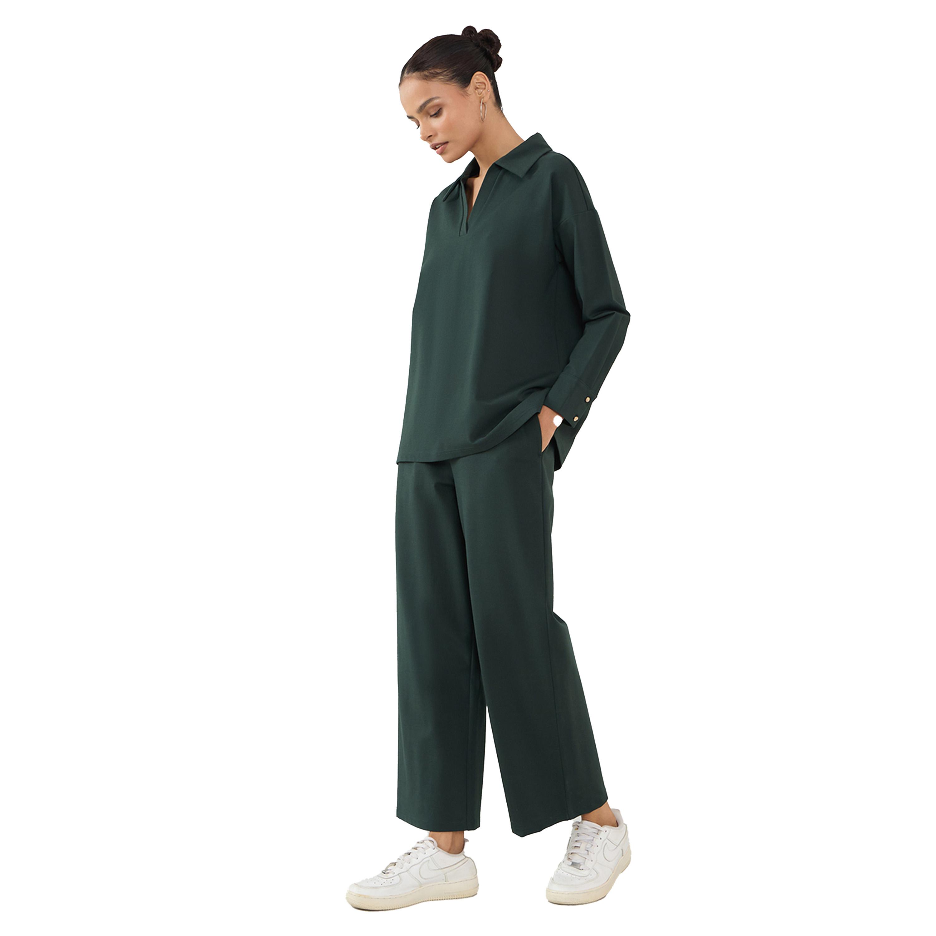 Femmella X Styli Solid Collared Top and Straight Pants Co-Ords-women-clothing-coordsets-image-3