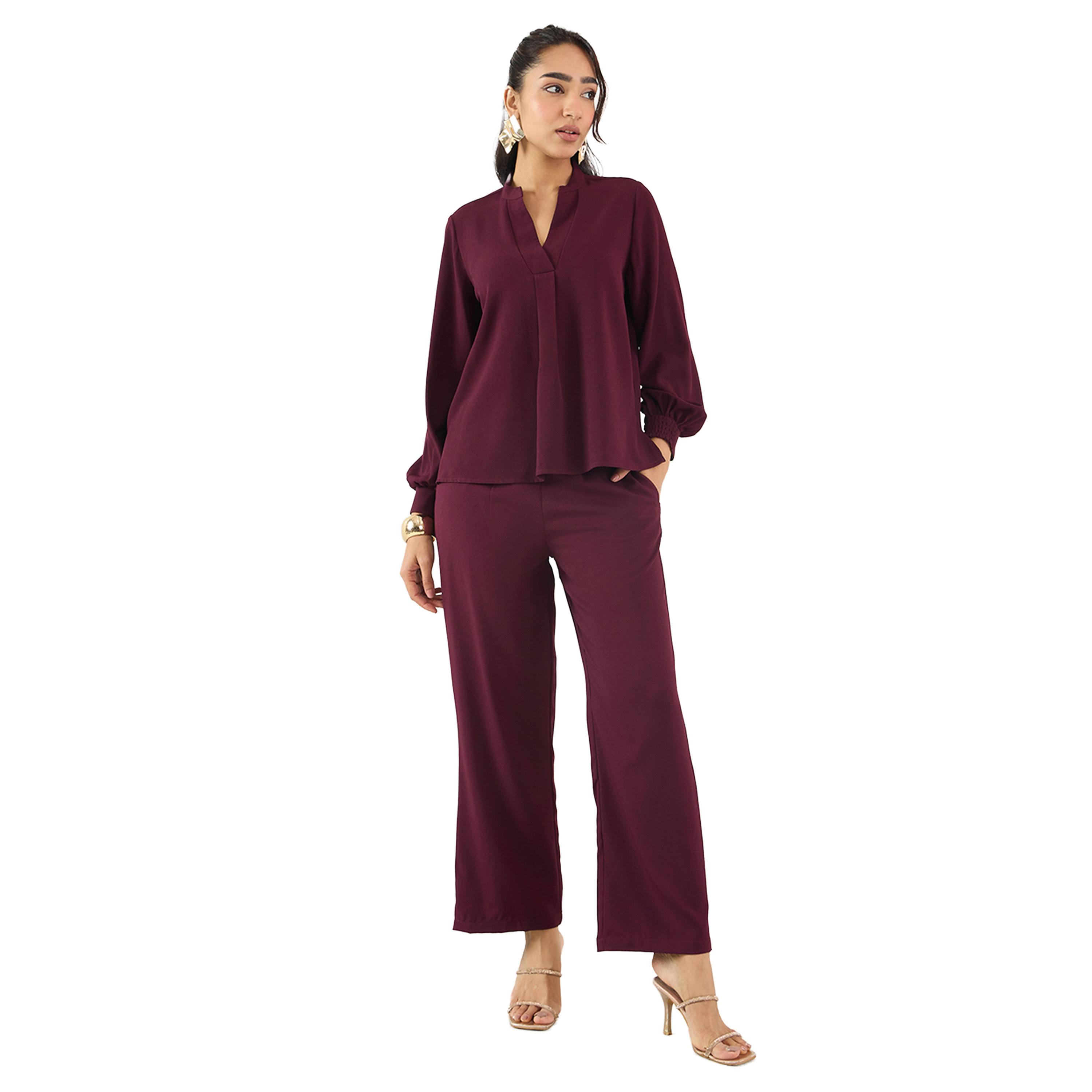 Femmella X Styli Solid Collared Top and Pants Co-Ords-women-clothing-coordsets-image-1